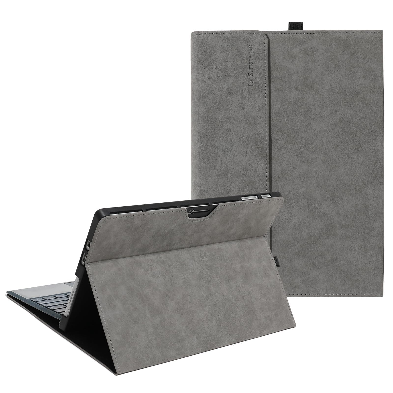 Multiple Angle Stand with Pen Holder Compatible with Microsoft Surface Pro 8 13 inch,TPU Soft Shell Case Signature Keyboard Cover,Grey