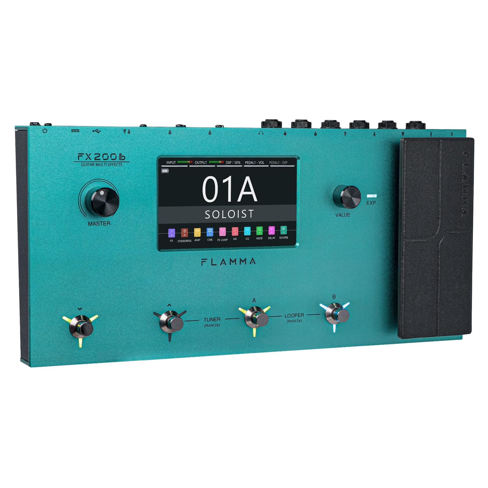 FLAMMA FX200 Multi Effects Processor Battery-Powered 5” LCD Touch Screen Programmable MIDI Port Extensive I/O USB Audio Recording 58 Preamp Models 30 Cabinet Simulations