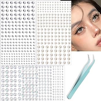 nooepc 660Pcs Self Adhesive Pearl Stickers Rhinestone Stickers with Tweezers 3/4/5/6 mm DIY Colorful Gem Eye Body Face Gems Jewels Embellishment Stickers Sheet Fits for Hair, Makeup, Eye, Nail, Crafts