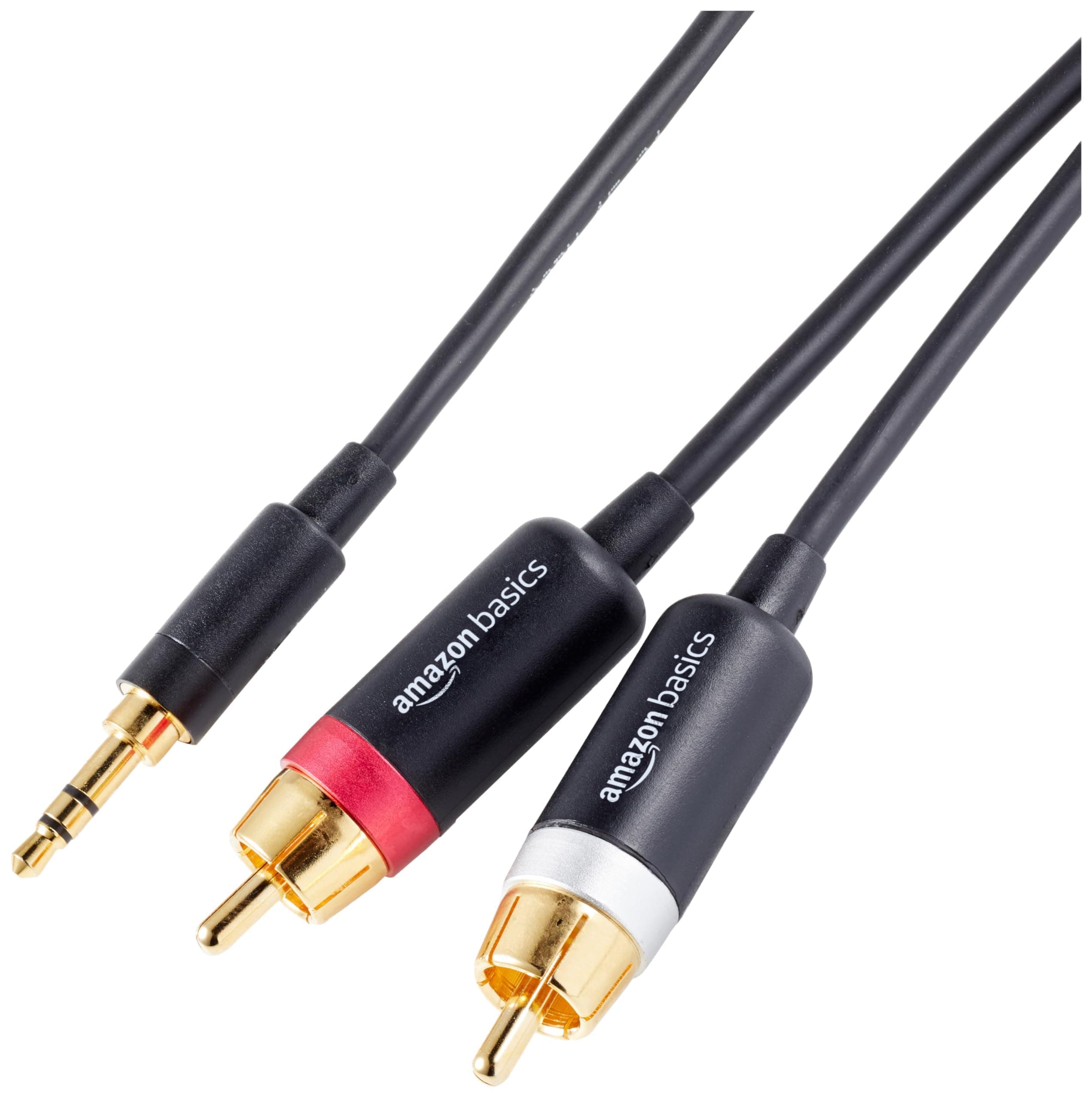 – Amazon Basics 3.5 Aux to 2 x RCA Adapters, Audio Cable for Amplifiers, Active Speakers with Gold-Plated Plugs, 2.4 m, Black