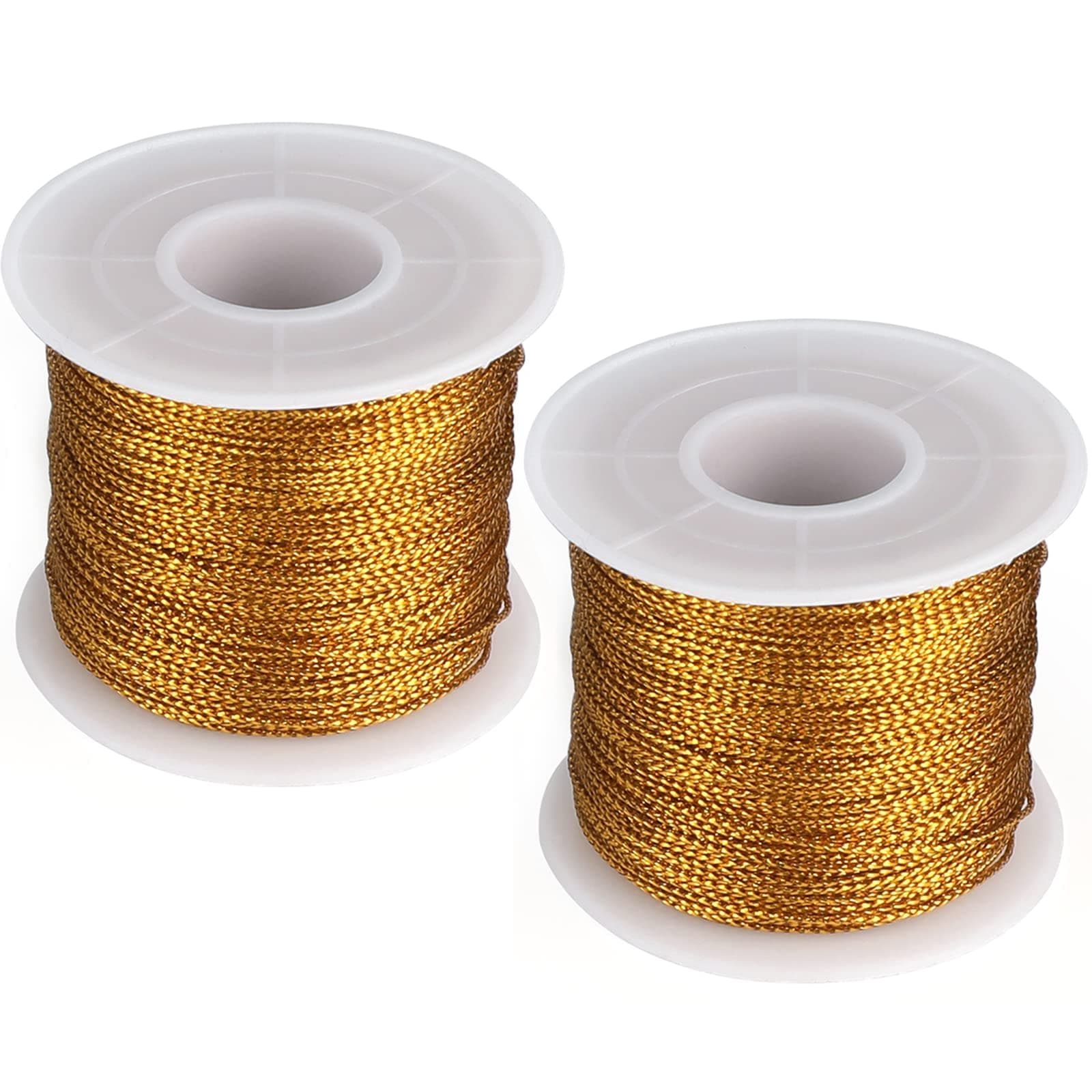 – G2PLUS 200M Gold String Twine - 1mm Tinsel Thread Cord - Non-Elastic Metallic String for Crafts & Hanging Christmas Ornaments & Cards