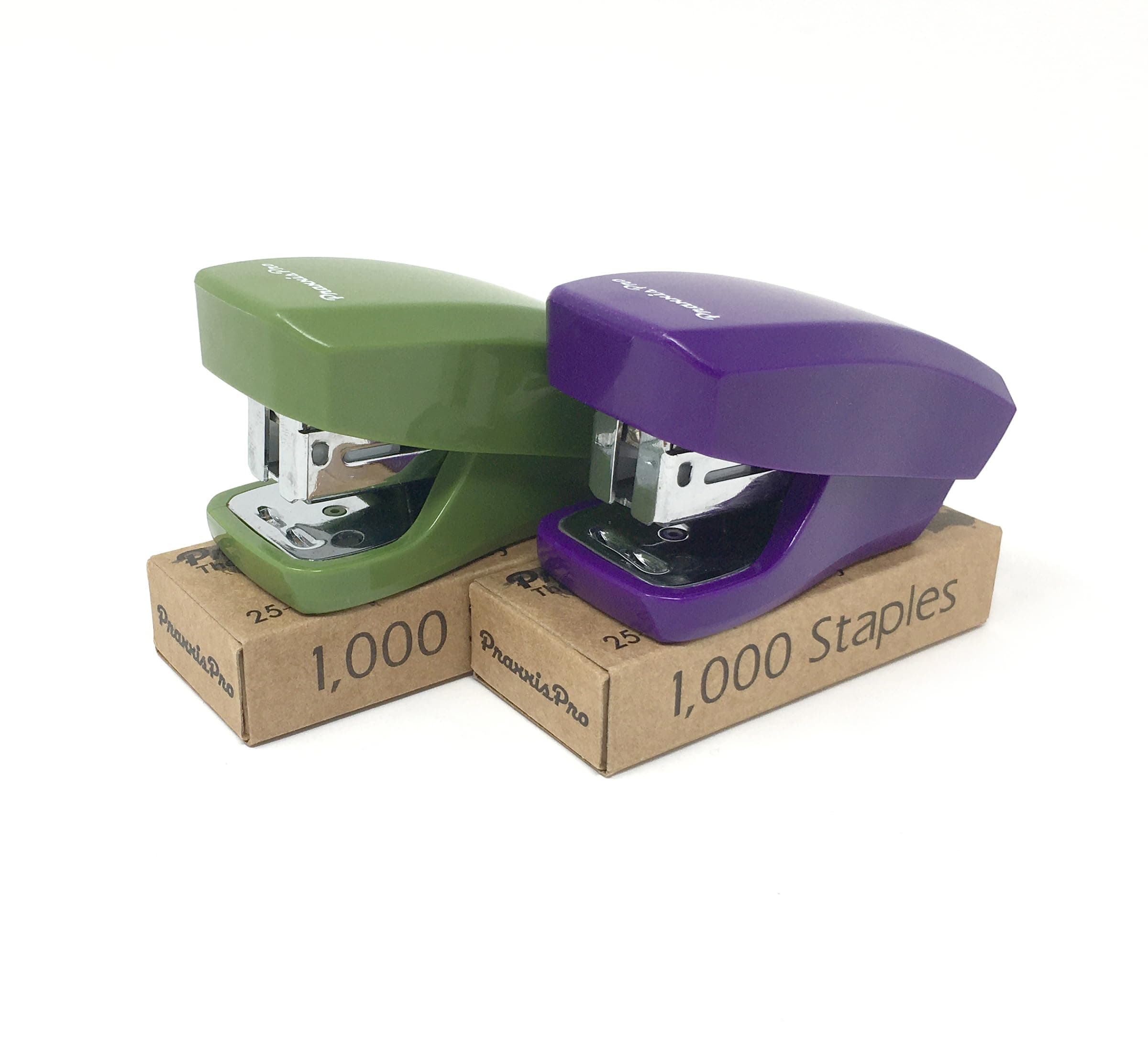 Desk Accessories - Aria Premium Mini Stapler Set - with Built-in Staple Removers, 2000 Standard Staples Included - for Office, School, and Travel, Set of 2, Purple & Greenery