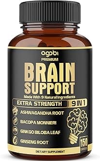 agobi 9in1 Brain Support Supplement - Blended with Ashwagandha, Panax Ginseng, Gotu Kola, Ginkgo Biloba, Black Pepper & More - Accuracy, Focus, Memory & Energy Booster - 150 Capsules for 5 Months