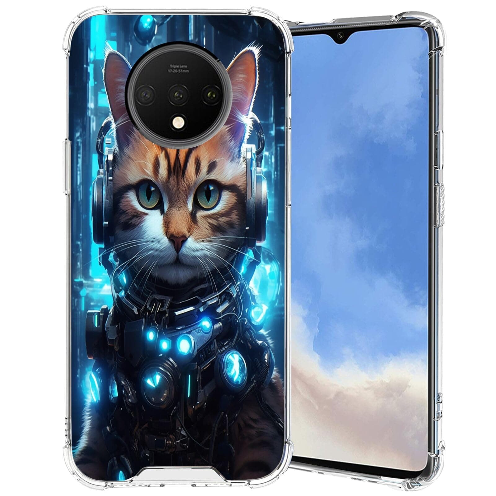 Transparent Case for OnePlus 7T Cat Print-aa160 Phone Cover Clear Silicone Protective Case for OnePlus 7T Shock-Proof Four Corners Reinforced