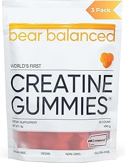 Creatine Gummies for Men & Women - Creatine Monohydrate, L-Theanine, L-Tyrosine & B12 for Muscle Growth, Strength, and Focus, Peach Mango, 3 Pack