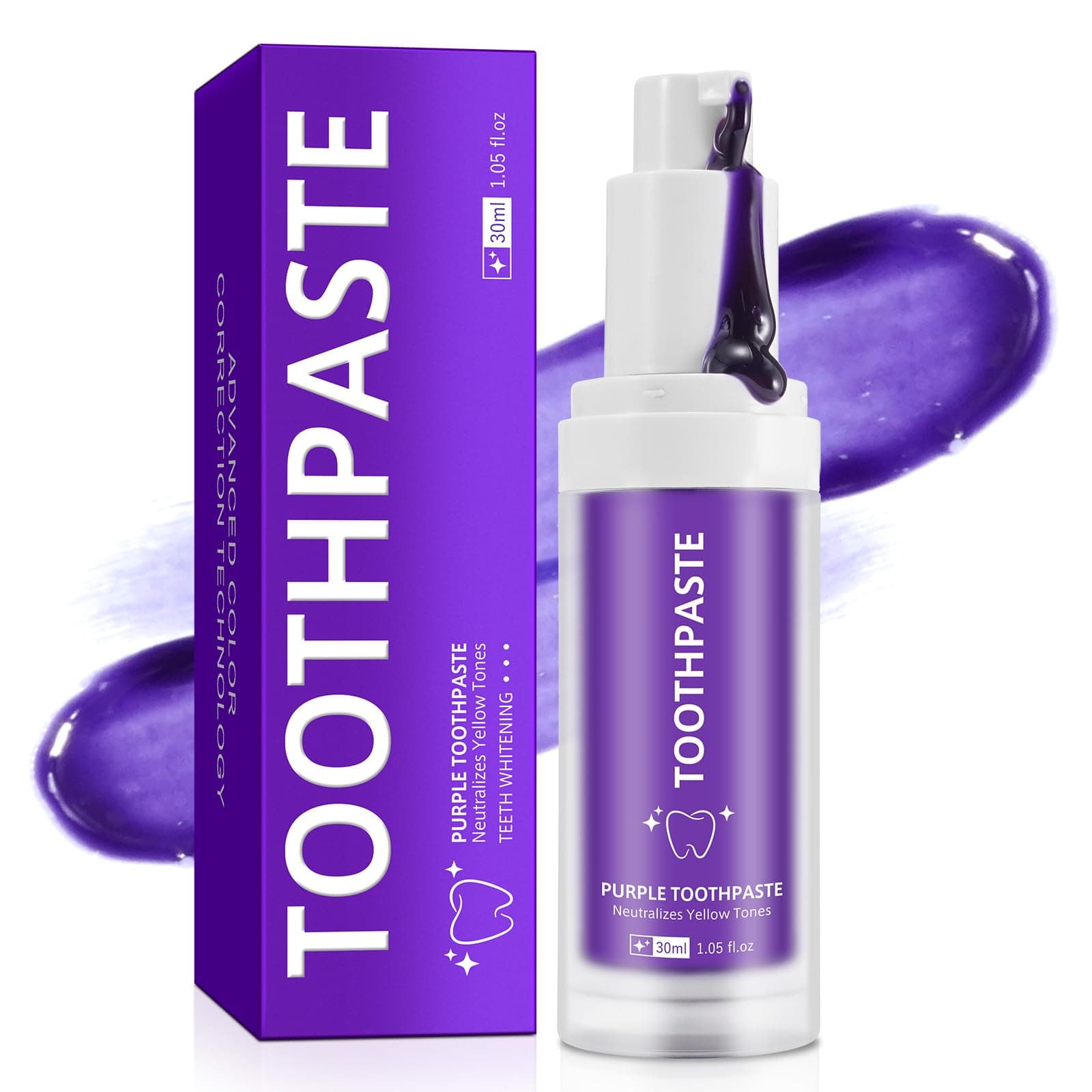 Purple Toothpaste for Teeth Whitening, Whitening Toothpaste, Colour Corrector, Tooth Stain Removal, Breath Fresh, Mint Flavor, 30ML