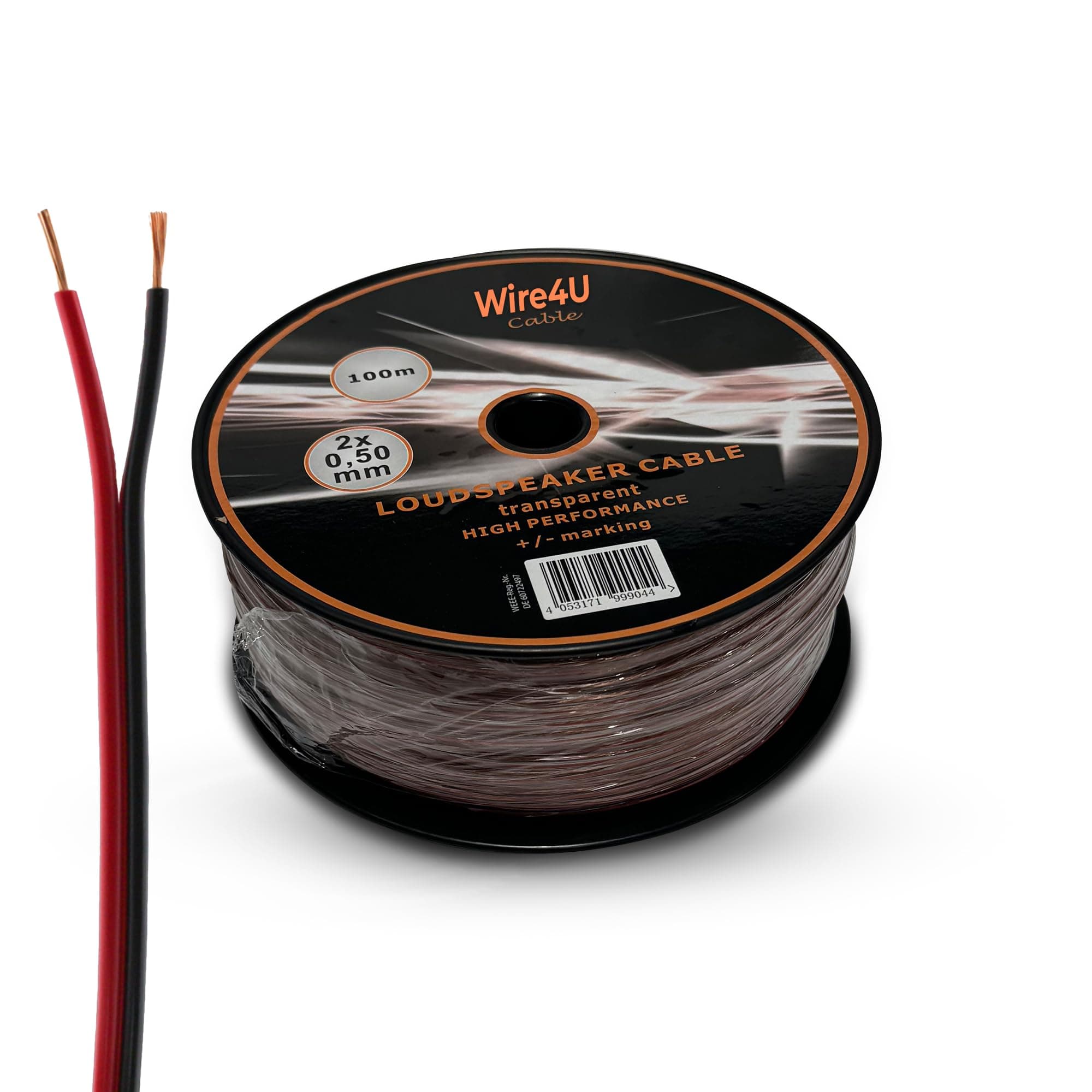 Wire4U 2 x 0.50mm Speaker Cable Figure 8, Quality, 50 Strands Wire In 10 20 50 100 Metres (100 metres Reel, Red/Black)