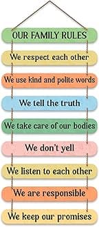 Artvibes Our Family Rules Quotes Wooden Wall Hanger for Home Decor | Quotes Decor Item | Wall Accents | Gift Items | Wall Illustrations | Modern Artworks Hangings | Mdf Wall Decoration (WH_9320N)