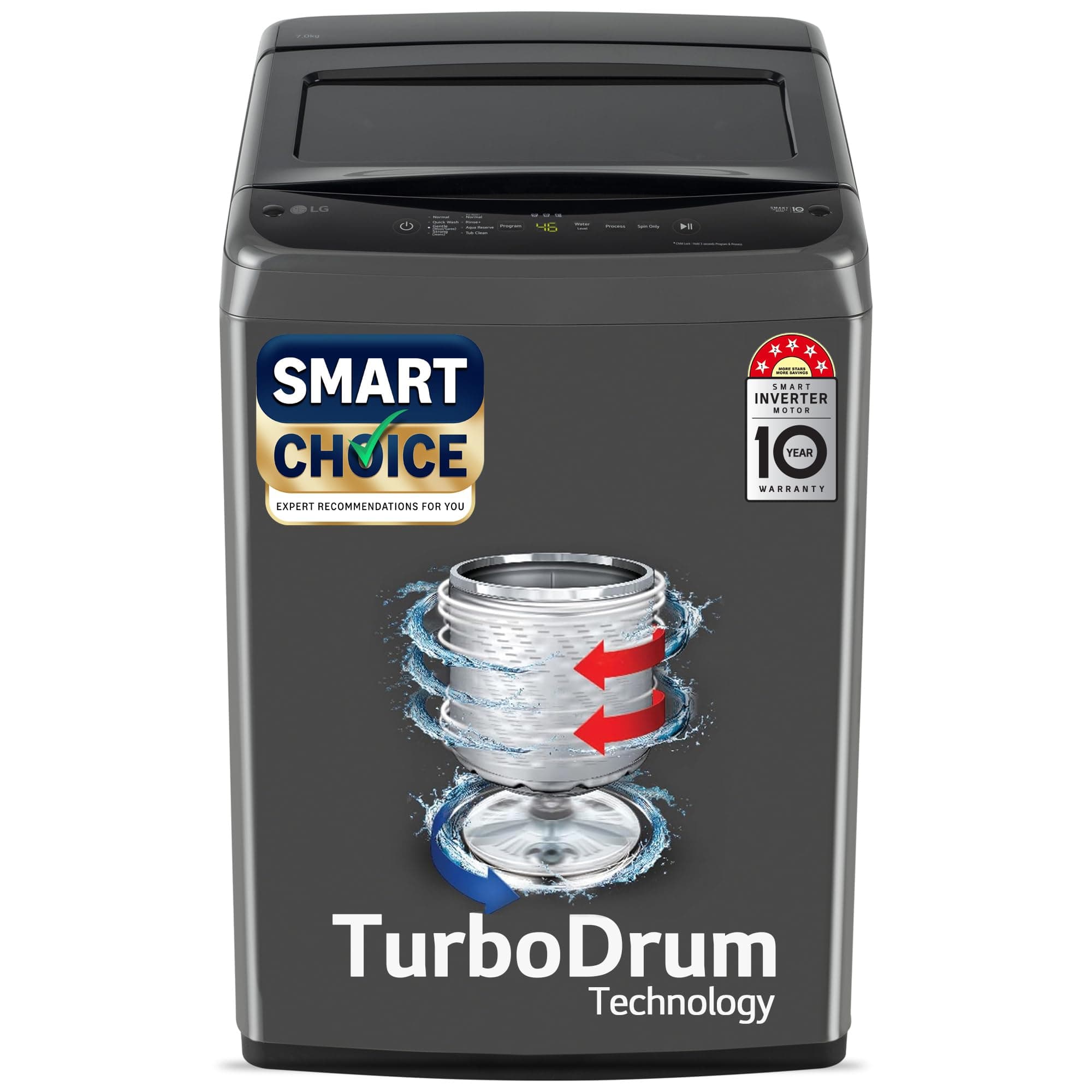 LG 7 Kg 5 Star Smart Inverter Technology Fully Automatic Top Load Washing Machine (T70VBMB1Z, Auto Prewash, Turbodrum, Stainless Steel drum, LED Display, Smart Diagnosis Middle Black)