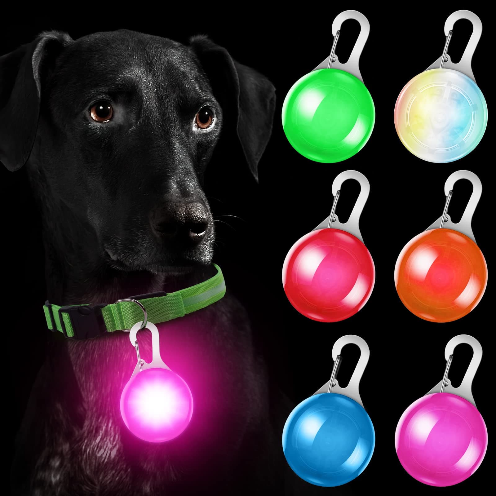SerDa-Run 6 PCS Light Up Dog Collar Tag for The Dark, Light Dog Collar Tag, Flashing Dog Collar tag with Three Light Modes, Makes Your Dog Visible & Safety for Night Walking