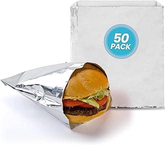 50 Pack Aluminum Foil Hamburger Bags – Grease-Resistant Burger Wrappers for Hot Sandwiches, Paninis, BBQ, Pretzels & More – BPA-Free, Disposable Takeout Food Sleeves by C&S Event Supply Co.
