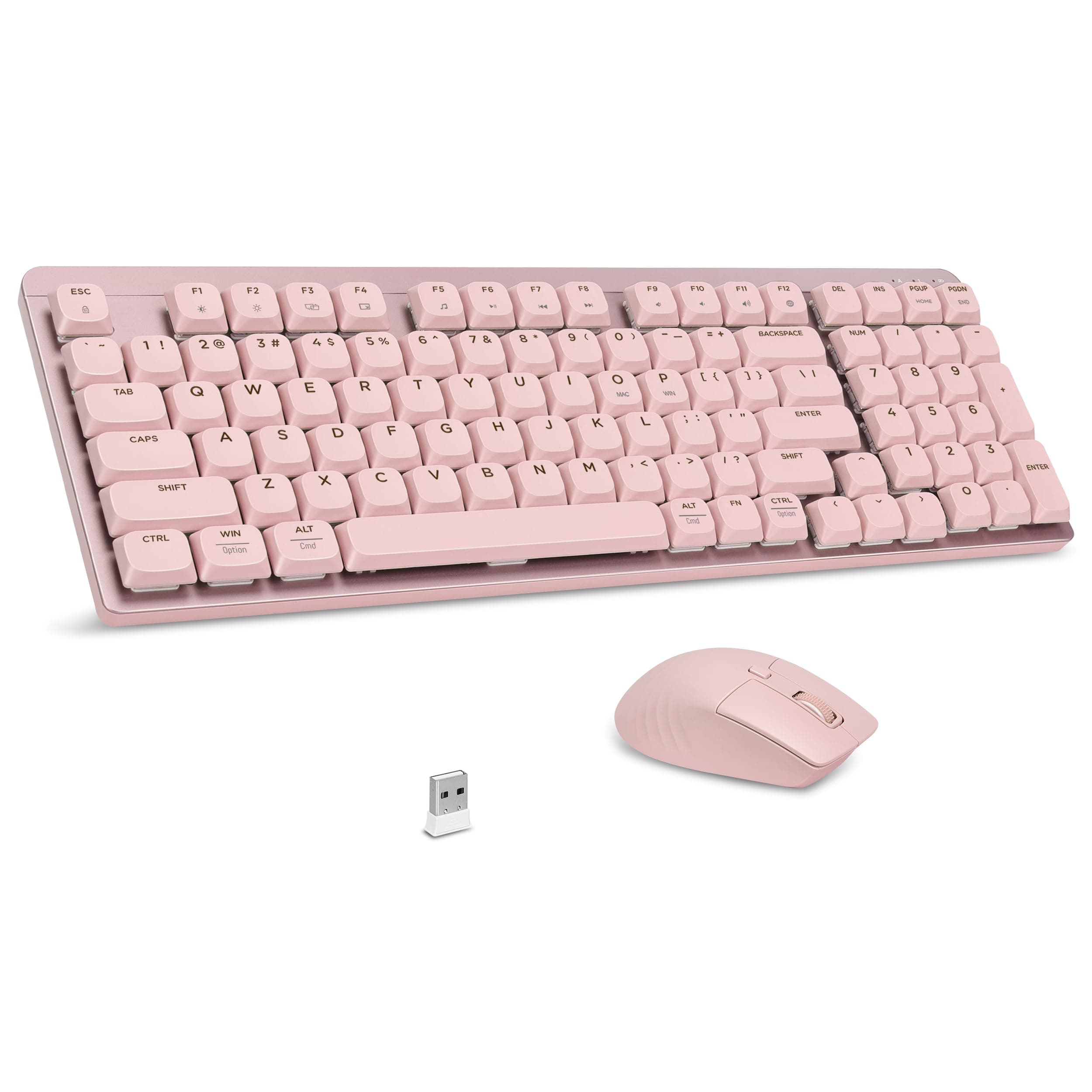 LeadsaiL FA98 Wireless Mechanical Keyboard and Mouse, 2.4Ghz Wireless, Low-Profile Red Switch, 98-Key Compact Slim 96% Mechanical Keyboard and Silent Mouse for Windows/MacOS PC Laptop - Pink