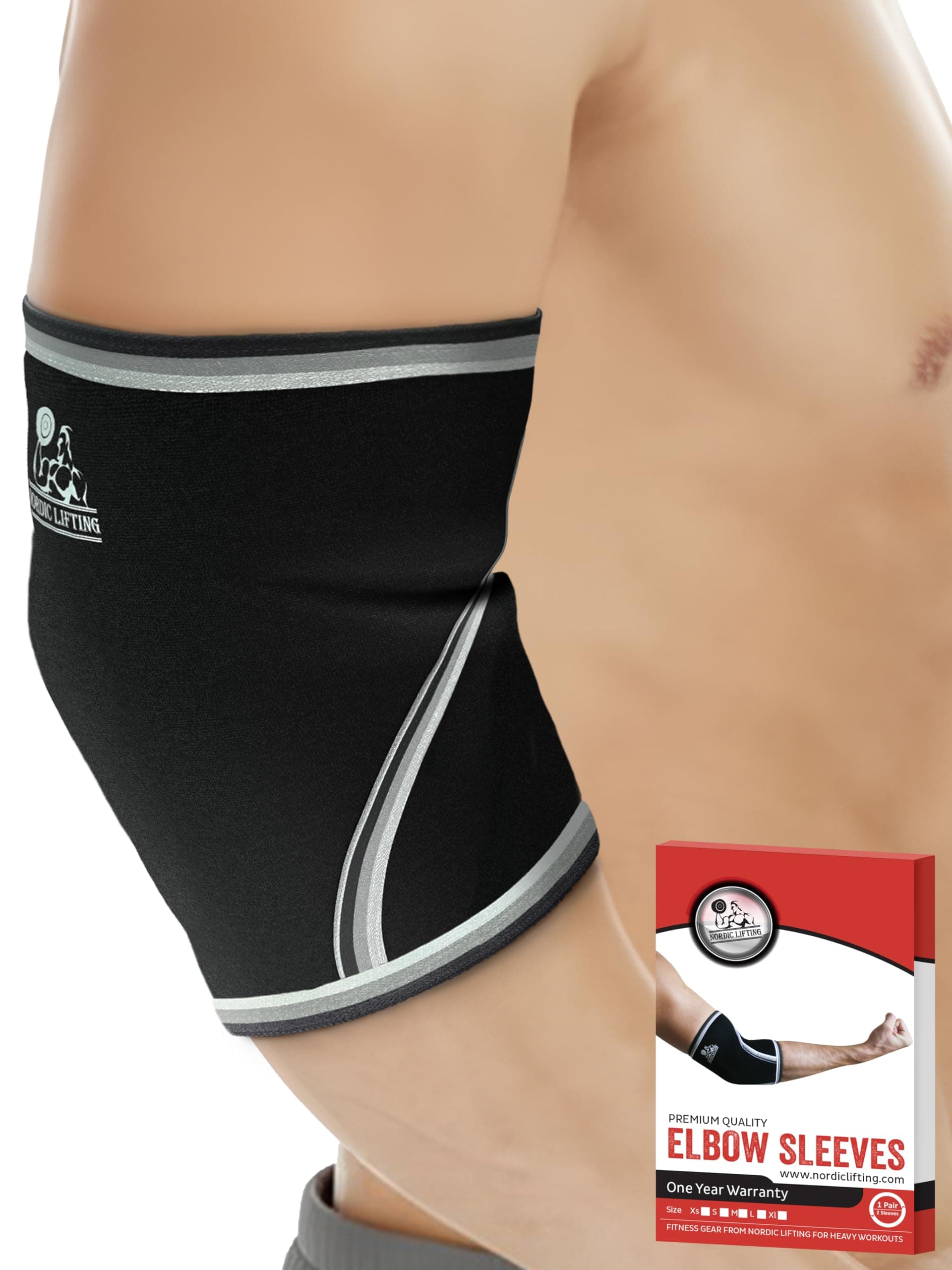 Nordic Lifting Elbow Sleeves (1 Pair) Support & Compression for Weightlifting, Powerlifting, CrossFit & Tennis - Best 5mm Neoprene Sleeve - Both Women & Men 1 Year Warranty