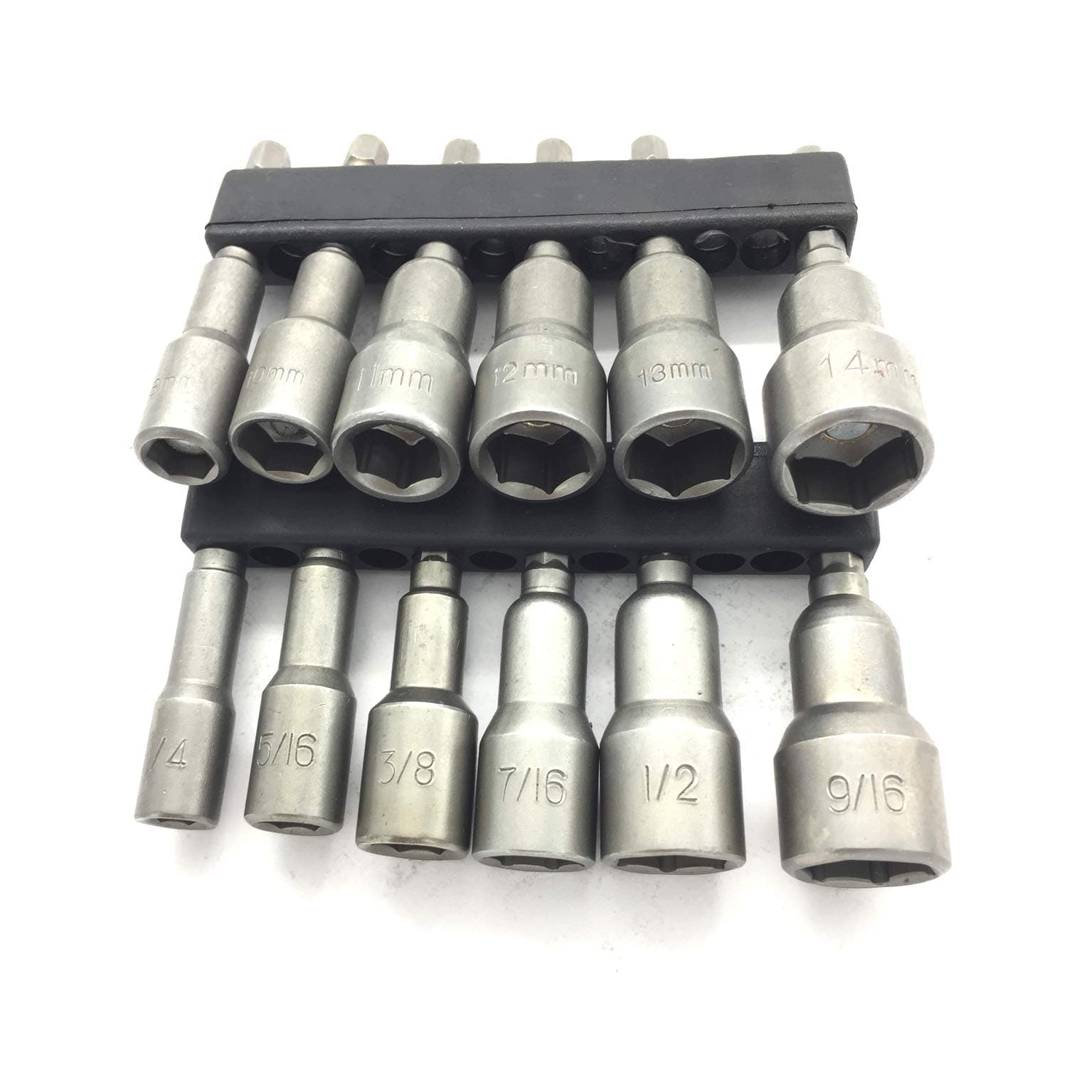 17pc Power Nuts Driver Drill Bit Tools Set Metric Socket Wrench Screw 1/4'' Driver Hex shank/Impact Socket Adapters Set