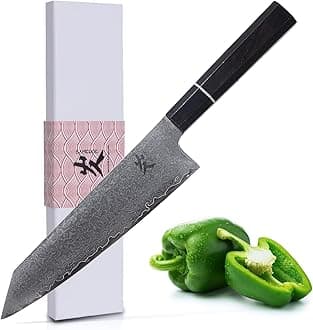 SAMCOOK Kiritsuke Chef Knife - 8 Inch Professional Sharp Damascus Knife - Japanese VG-10 High Carbon Stainless Steel Kitchen Gyuto knife - Ergonomic Octagonal Ebony Handle with Gift Box