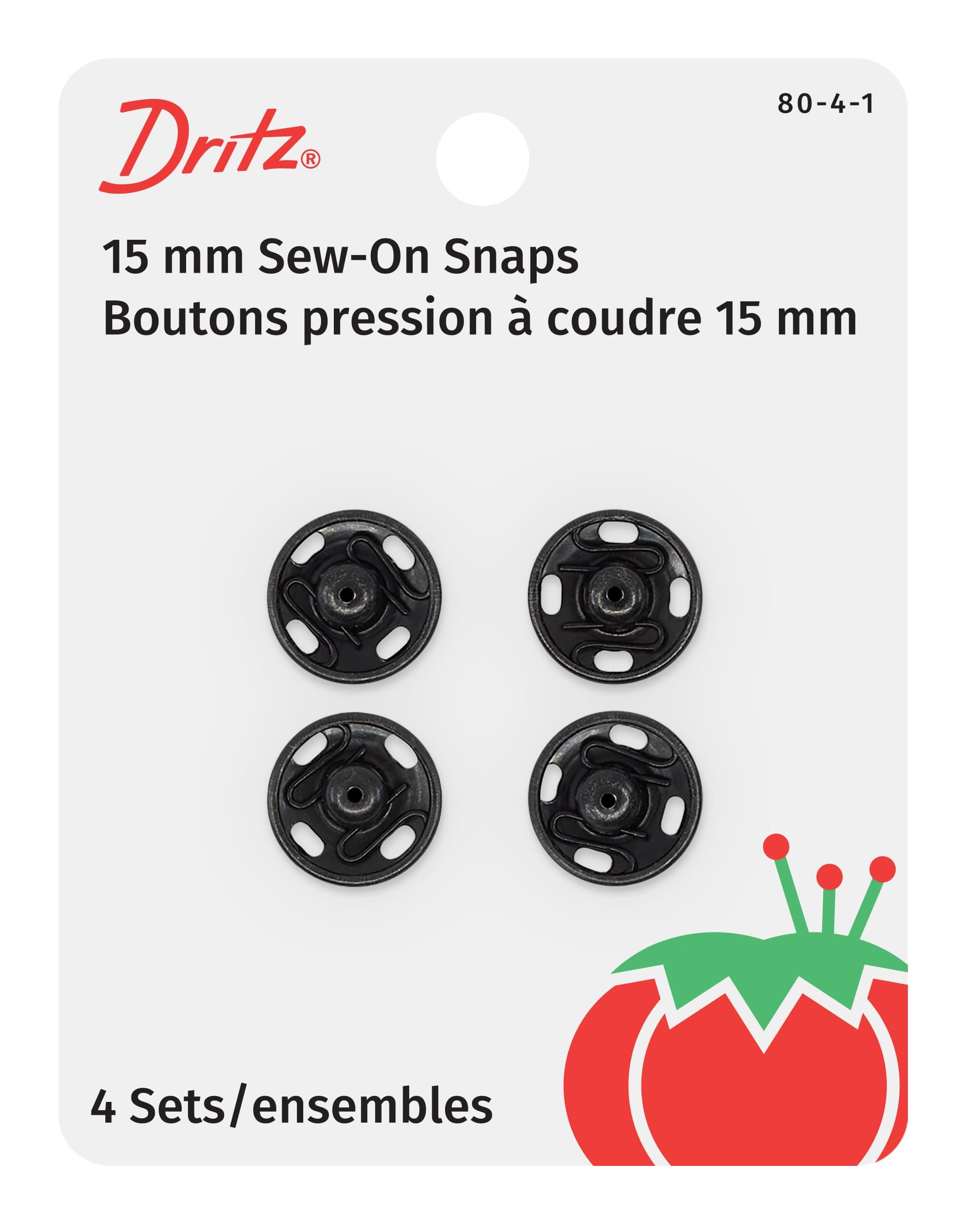 Dritz 80-4-1 Sew-On Snaps, Black, Size 4 4-Count