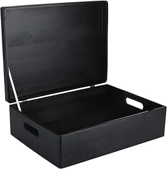 Creative Deco XL Black Wooden Box Storage with Hinged Lid | 15.8x11.8x5.5in (+-0.5) | Keepsake with Handles | Gift Box for Tool Dog Toy Kitchen Storage | Wood Chest Trunk