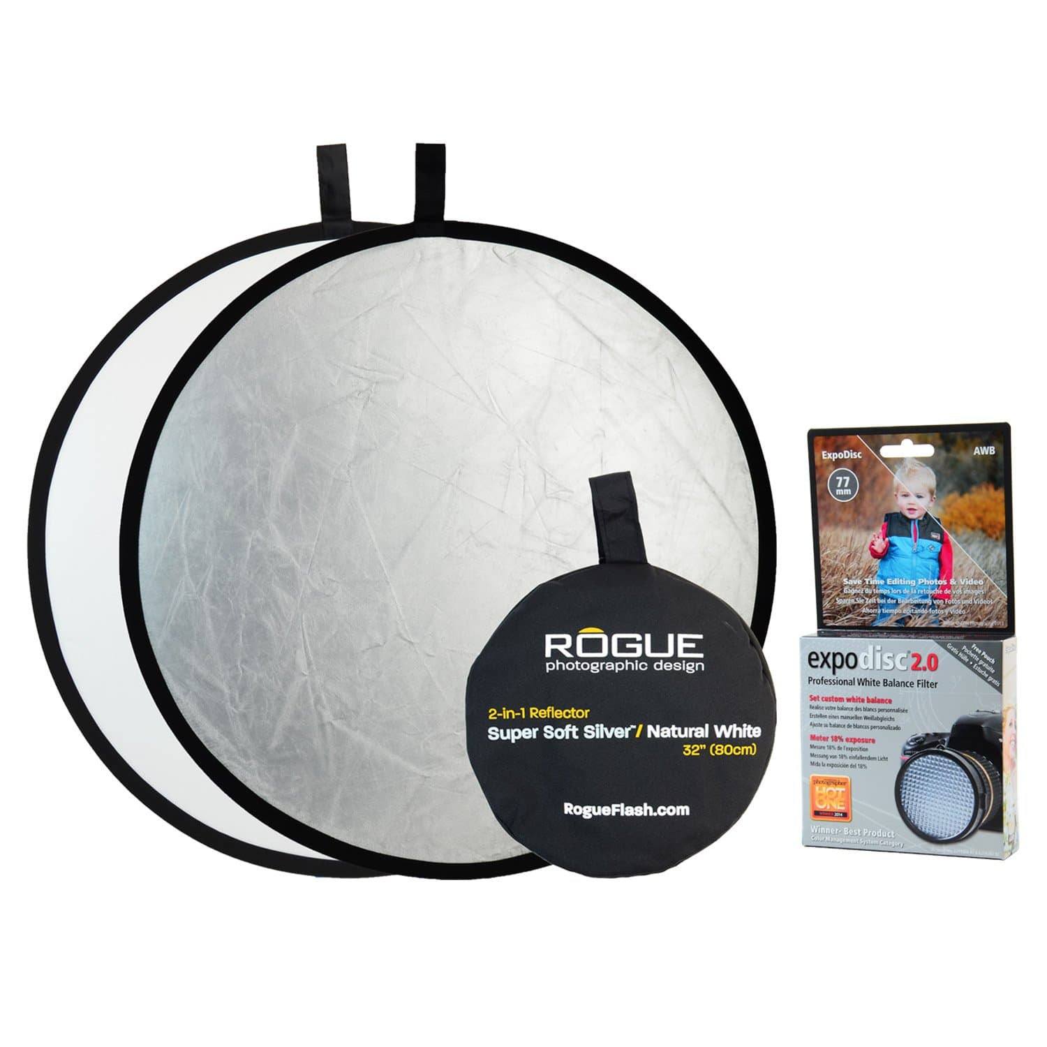 ExpoDisc 2.0 77mm Professional White Balance Filter + Rogue 2-in-1 Collapsible Reflector Super Soft Silver / Natural White