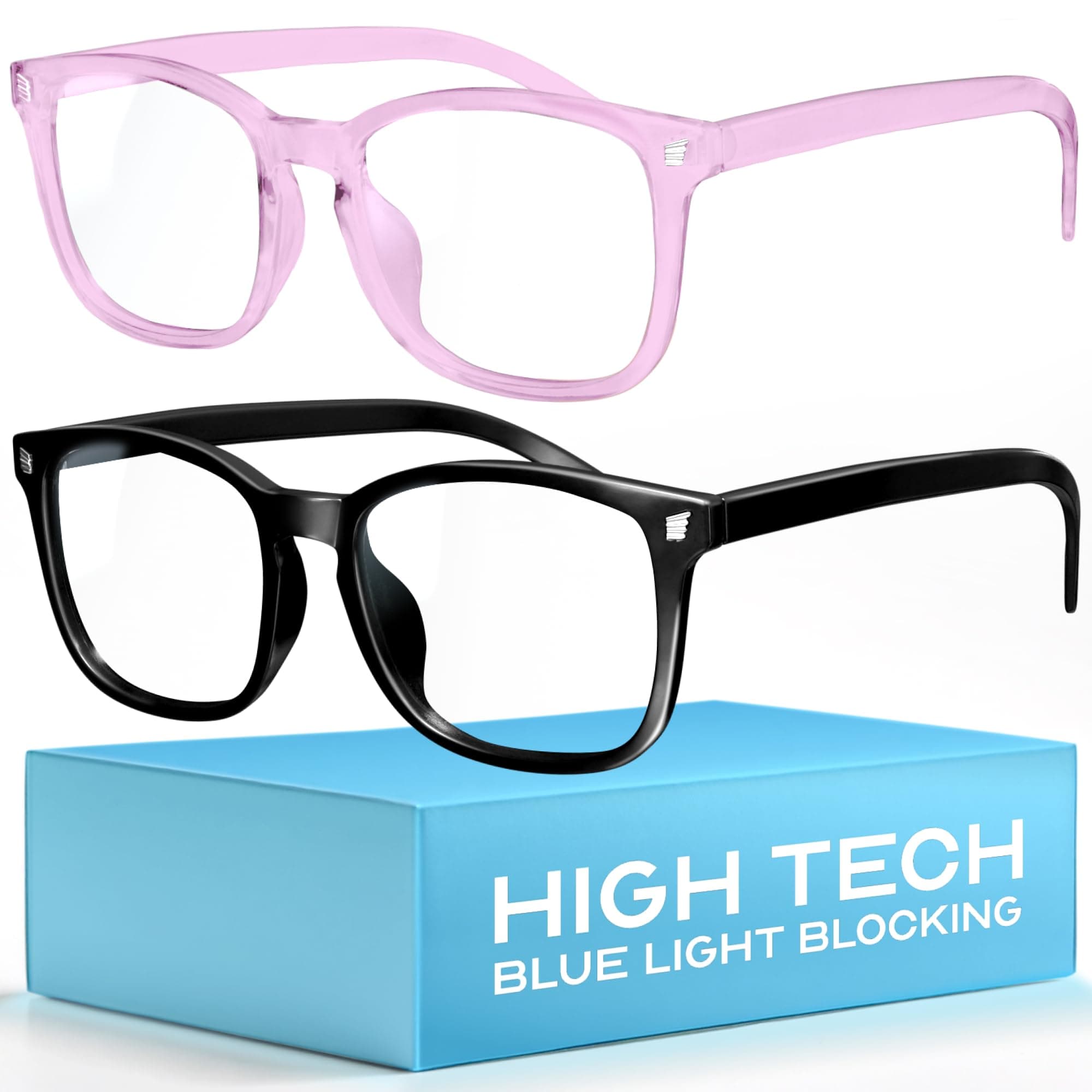 Livho Women Men Blue Light Blocking Glasses 2 Pack Computer Reading Game TV Phone Glasses Eye Fatigue UV Protection
