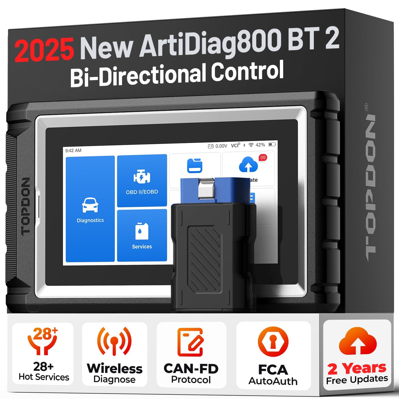 TOPDON AD800BT OBD2 Scanner, 2025 Bidirectional Scan Tool, Function as AD900 Lite AD Pro, All System Automotive Diagnostic Scanner, Active Test, 28+ Reset Service, FCA Autoauth, 2 Years Free Update