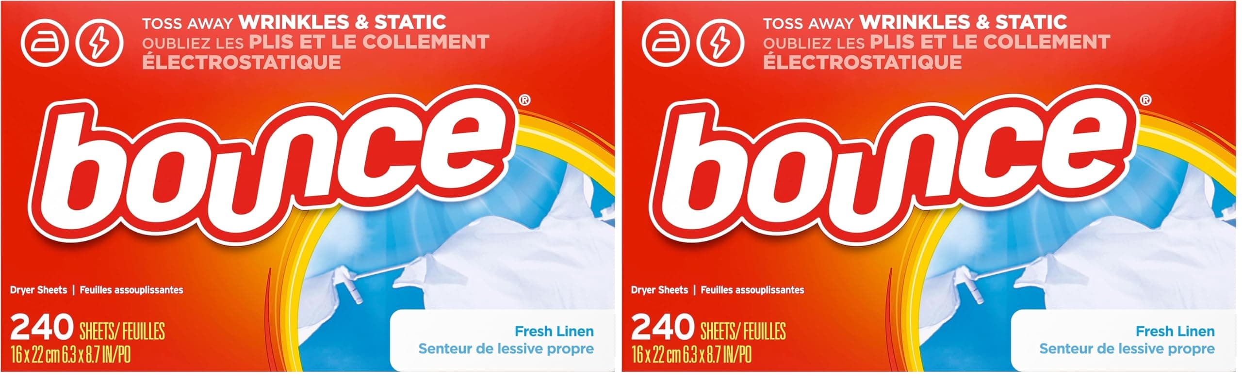 Bounce Fabric Softener Sheets, Fresh Linen Scent, 240 Count (Pack of 2)