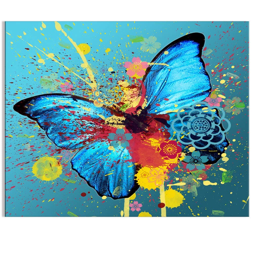 Visual Art Decor Canvas Prints,Abstract Blue Beautiful Butterfly, Modern Painting Picture Printed On Canvas Wall Art Home Decor Prints Ready to Hang (16"x20")