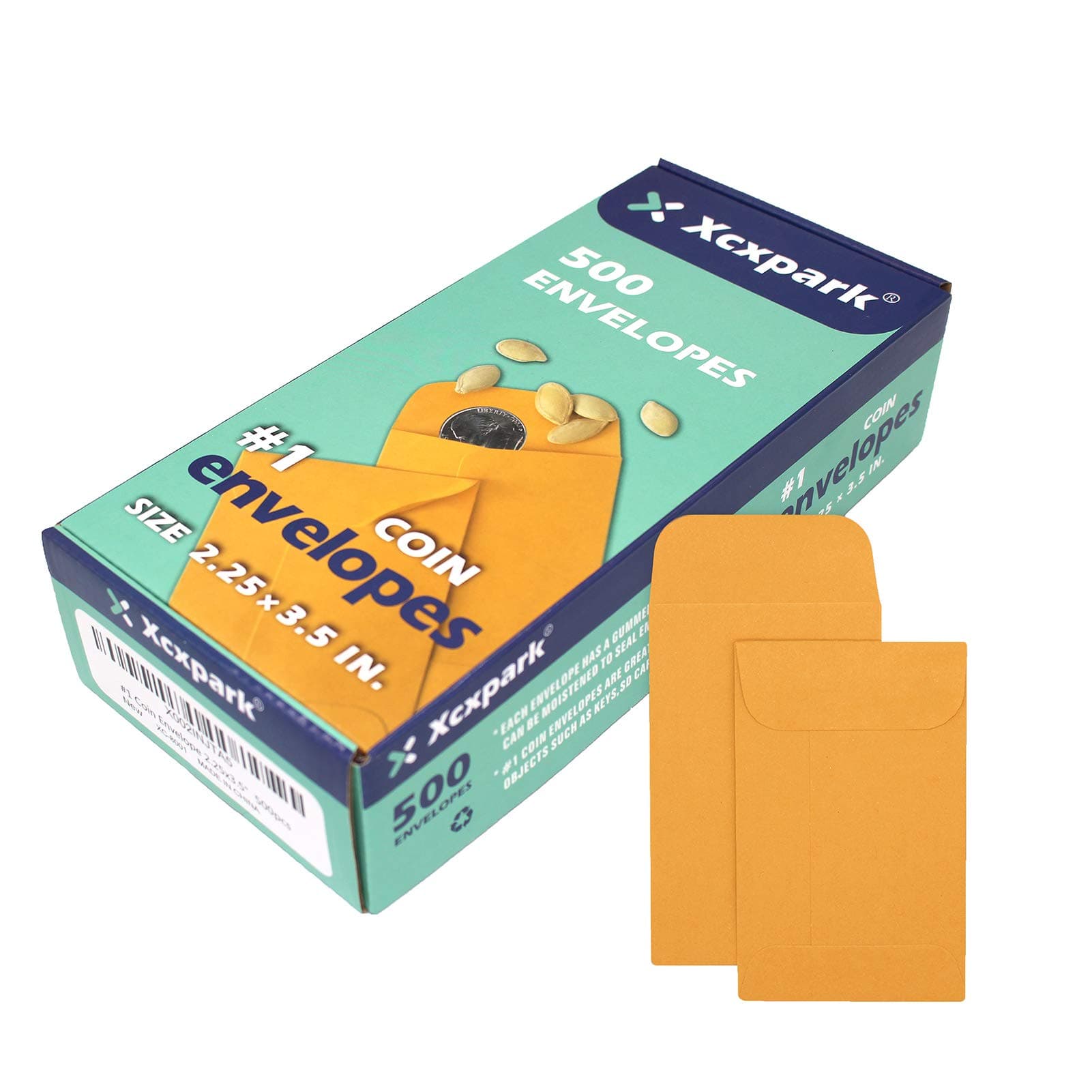 500 PCS #1 Coin Envelopes, 2-1/4” x 3-1/2” inches Brown Kraft Envelopes Classic Small Parts Envelopes with Self Adhesive Gummed Flap for Coins, Cash, Credit Cards, Seeds