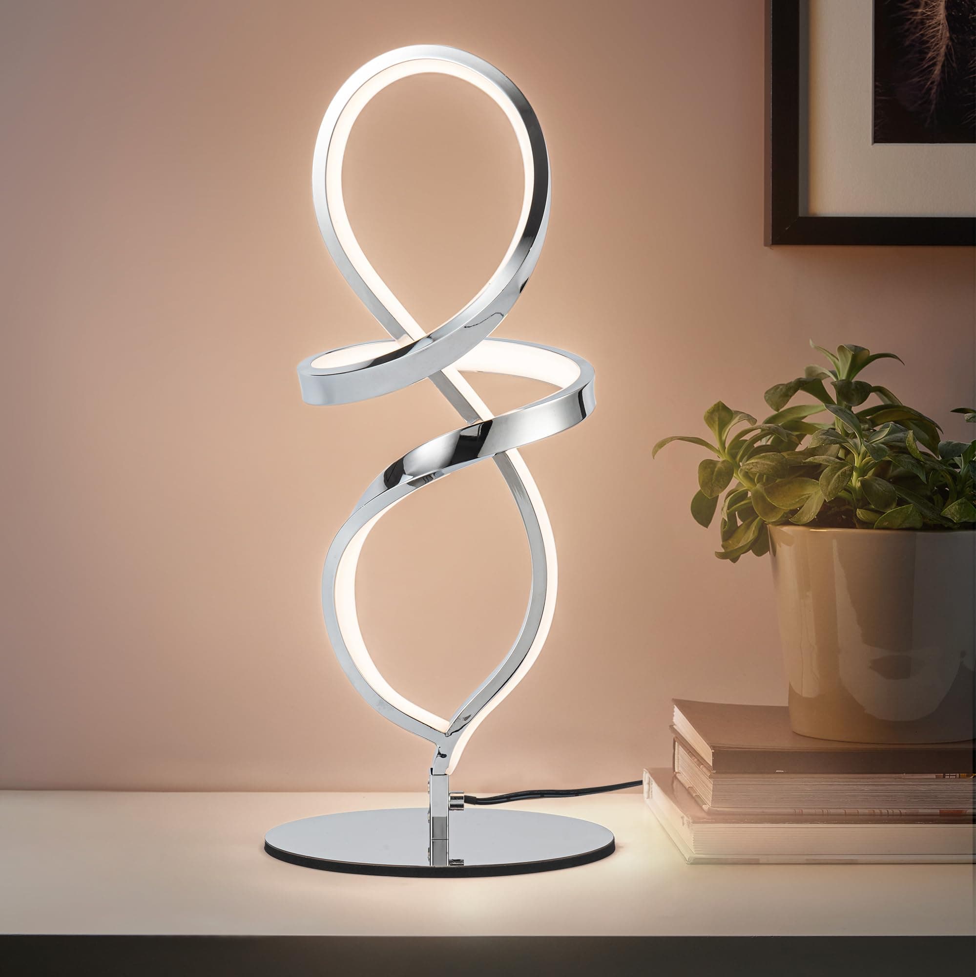 Modern Table Lamp with LED Spiral Design, Bedside Lamp with Stepless Dimming Switch, Contemporary Nightstand & Chrome Table Lamp for Bedroom, Living Room, Home Office, 12W 3200K Warm White