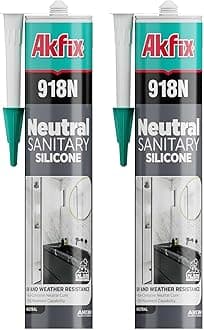 Akfix 918N Black 100% Silicone Caulk for Kitchen and Bathroom (2x10.5 fl.oz.) - Solvent-Free, Low Odor, UV & Water Resistant, Fast Curing, Non-sag, High Elasticity Silicone Sealant | Black, 2 Pack