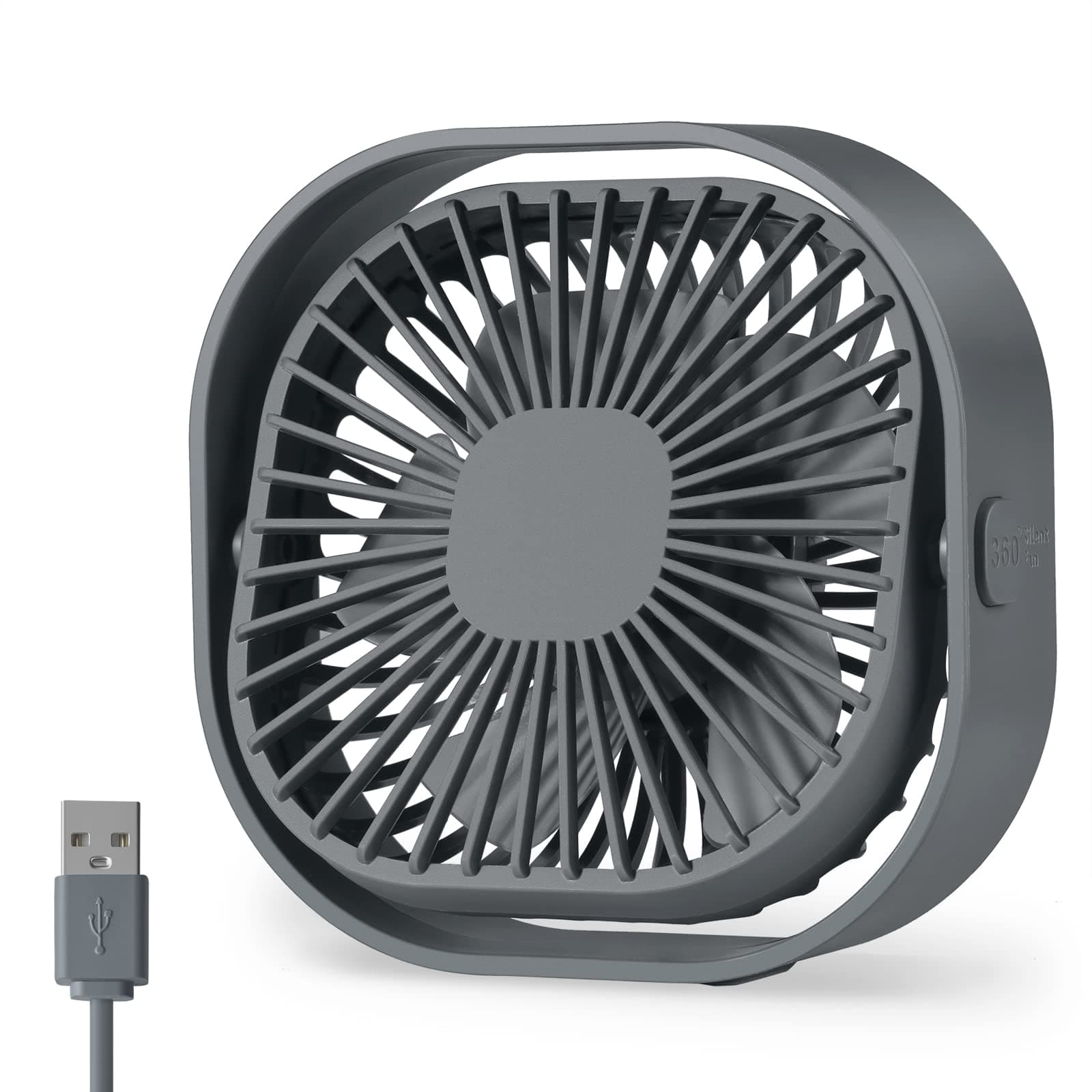 Desk Fan USB Small Fans for Desktop Table Bedside, Mini Desk Accessories for Home Office Bedroom Car Greenhouse Kitchen, Powerful Silent Bed Fan, 3 Speeds Wind Strong Airflow to Dog Crate Greenhouse