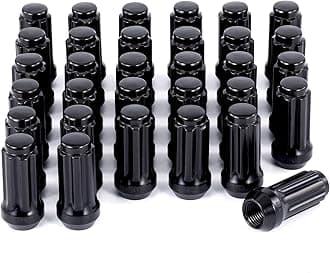 Orion Motor Tech M14x1.5 Lug Nuts Black with Spline Tuner, XL 2 inches Length with Cone Seat, Compatible with Ford F250 F350 Super Duty, Chevy Silverado 1500 2500HD and GMC Sierra, Set of 32