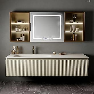 Bathroom Vanity - Stylish Bathroom Vanity with Sink Include Smart LED Defog Mirror ? Large Capacity Cabinet, Floating Solid Wood Bathroom Sink Cabinet (60'')