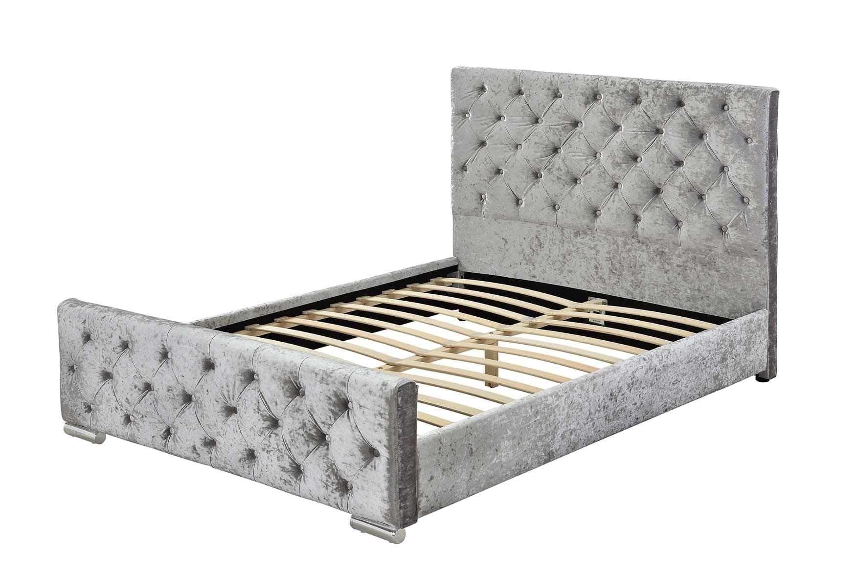 Sleep Design Buckingham Fabric Upholstered Bed Frame Double/King Size (Double 4ft6, Silver)
