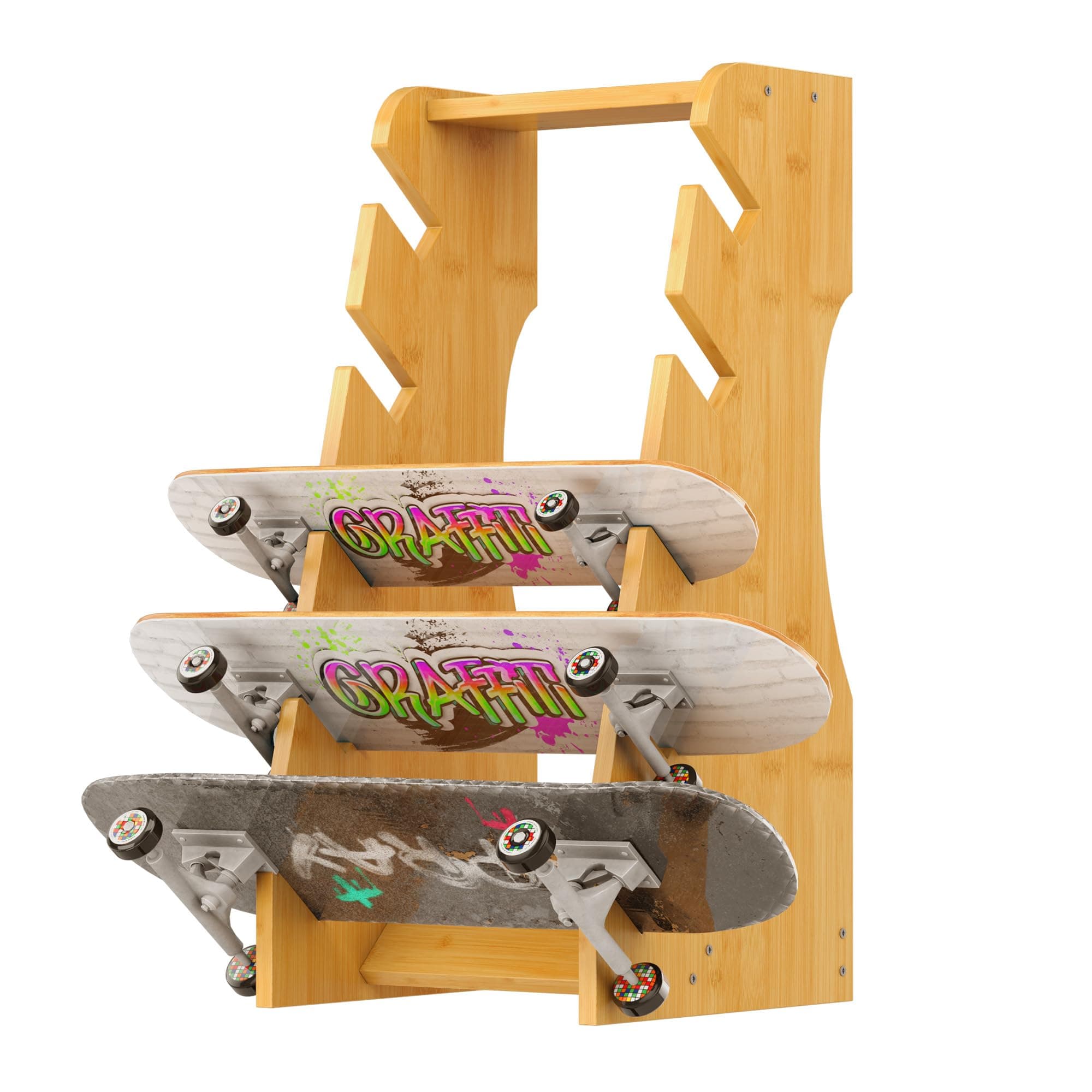 Nisorpa Skateboard Rack Floor Stand,Solid Wood Skateboard Display Rack Snowboard Storage Rack Skateboard Organizer Storage Racks Holds for Garages Clubs and Skate Shops