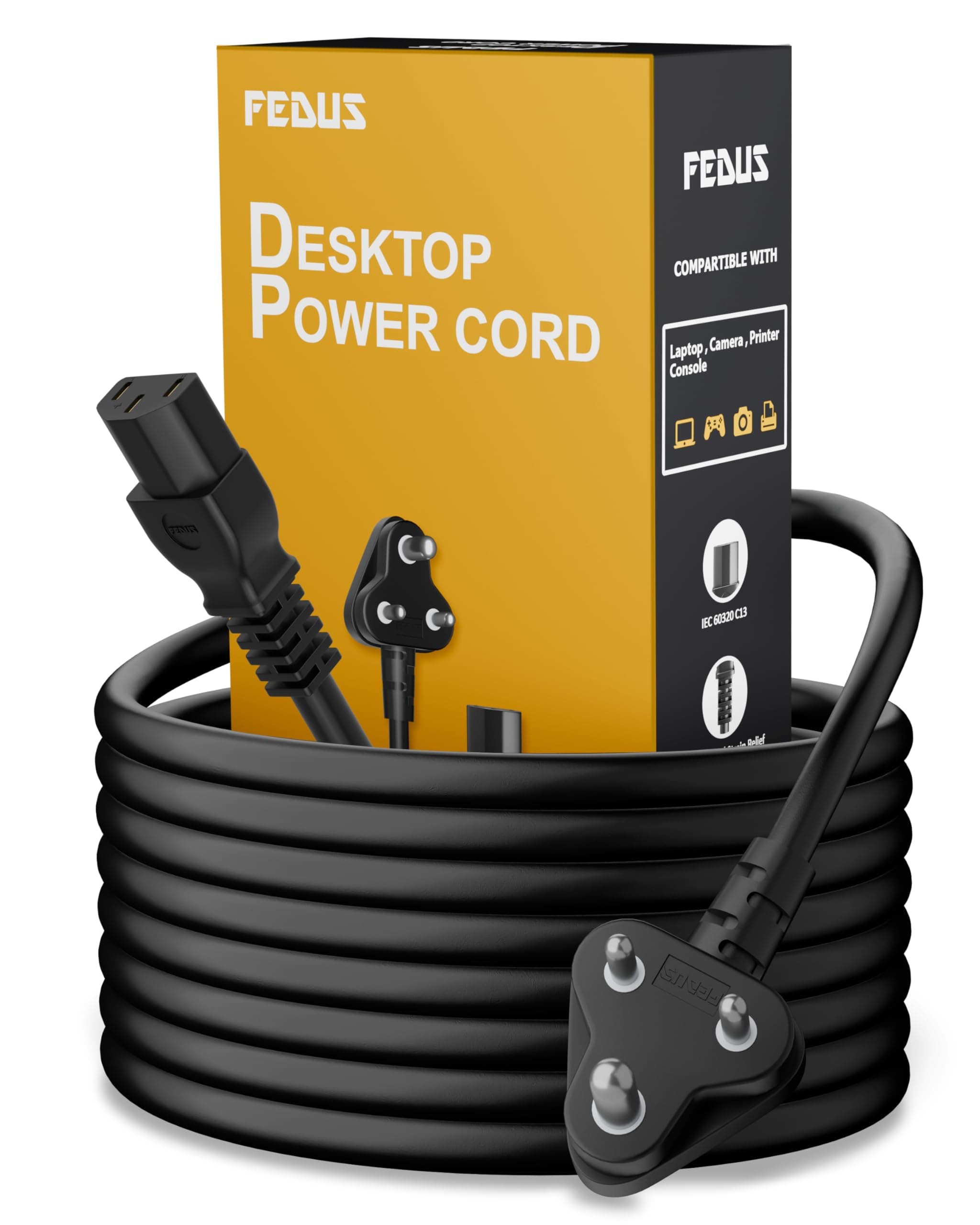 FEDUS .75 Sq mm Copper Wire 5M 16.4Ft Power Cable for PC, Desktop Computer, Monitor, SMPS, TV, Printer, Power Supply, Kettle Lead 3 pin Replacement IEC Computer Mains Power Cable Cord,1 Year Warranty