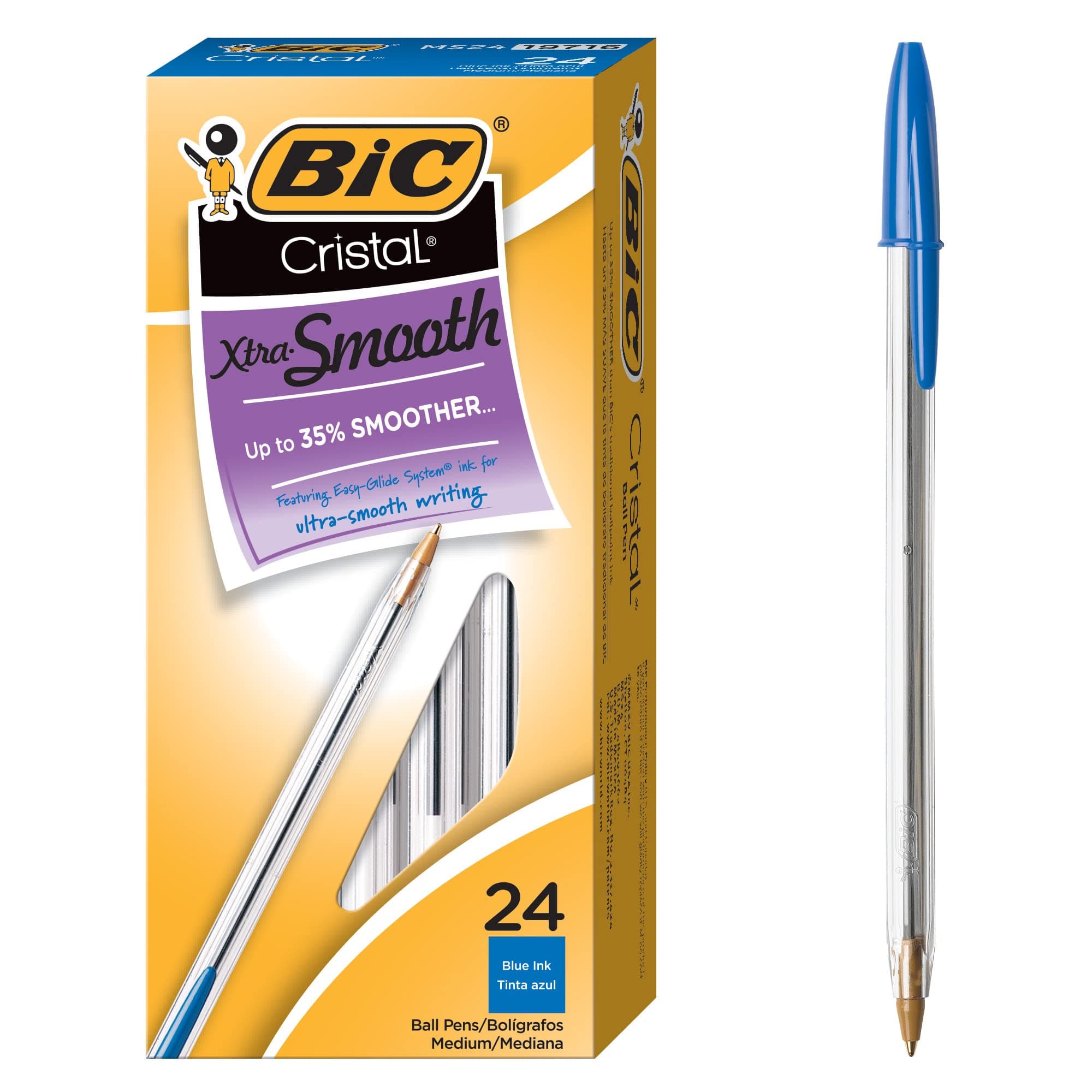 Bic Cristal Xtra Smooth Medium Pen Ballpoint Pen 1.0 MM24-count Box, Black, 8 Blue