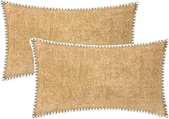 BRAWARM Throw Pillow Covers 12x20 Inches - Gold Chenille Pillow Covers with Piping, Pack of 2 Solid Dyed Soft Chenille Pillow Cases for Couch Sofa Bed Home Decoration