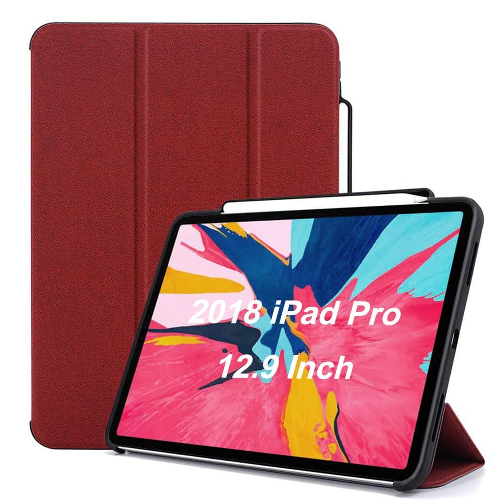 Maxace for iPad Pro 12.9 3rd Generation Case 2018, with Apple Pencil Holder, Smart Stand Folio Cover with Multiple Viewing Angles, Auto Sleep/Wake Case for iPad Pro 12.9 Inch 3rd Gen 2018 - Red