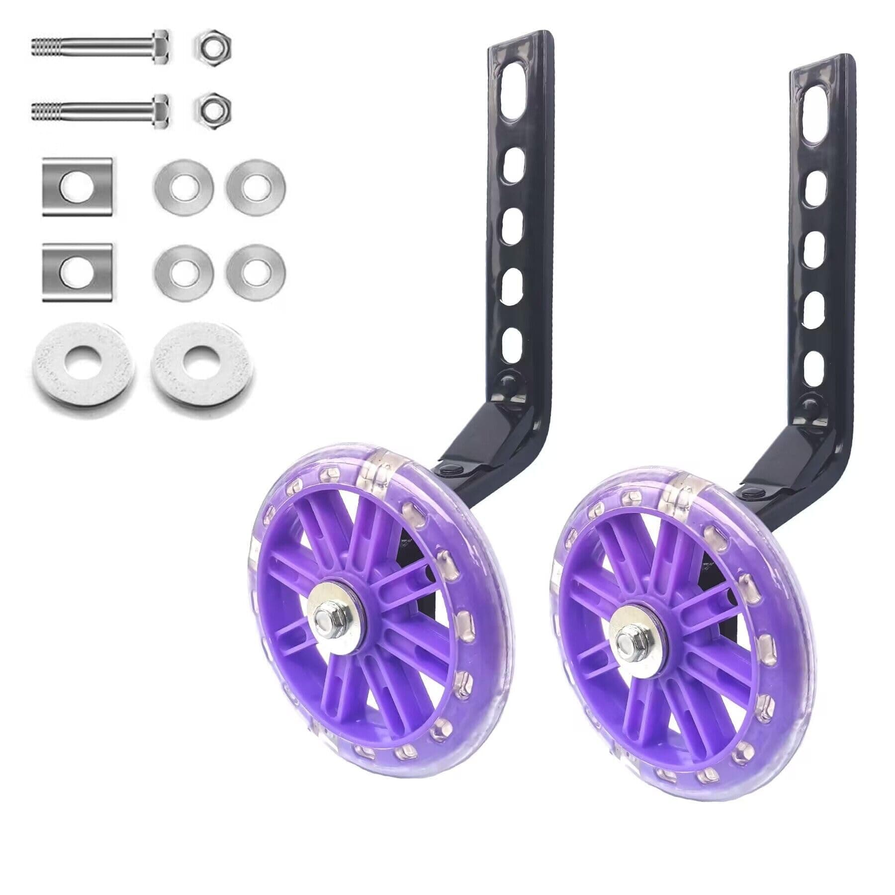Mehome Flash Training Wheels for 12 14 16 18 20 Inch Kids Bike，Heavy Duty Training Wheels for Single Speed Bicycle (Purple)
