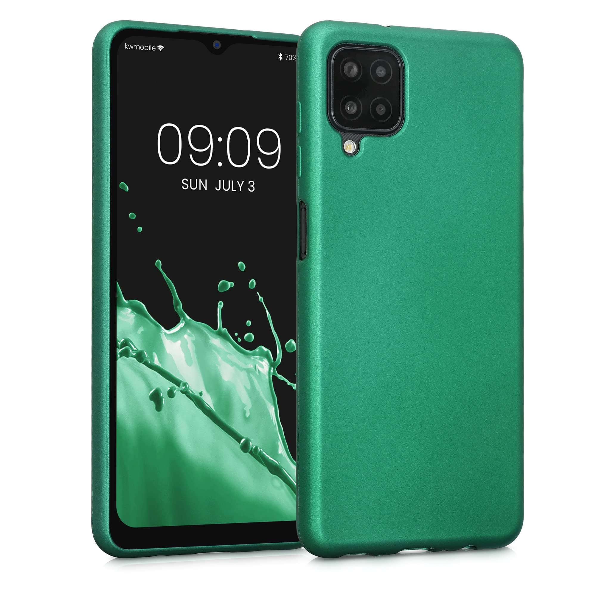 kwmobile Case Compatible with Samsung Galaxy A12 Case - Soft Slim Metallic TPU Silicone Cover - Dark Metallic Green