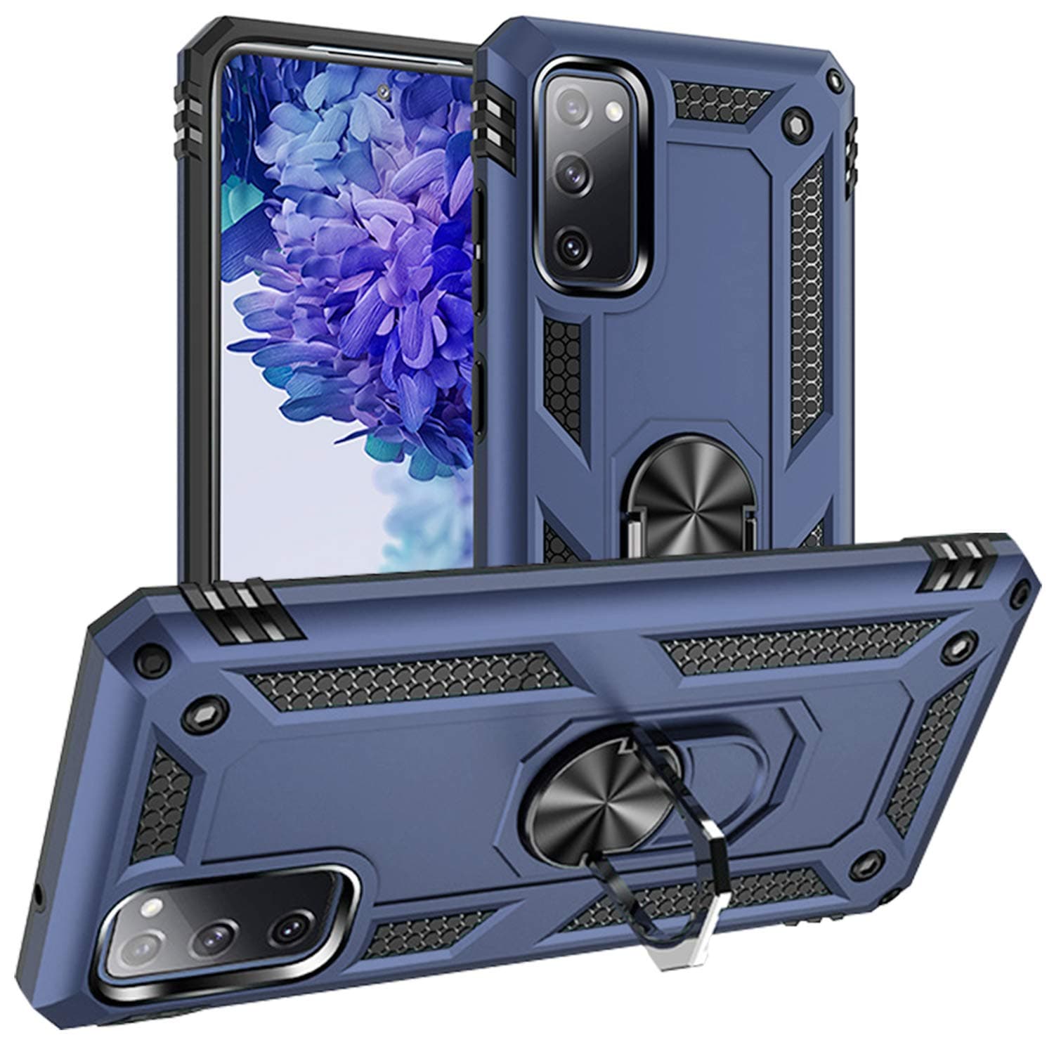 Pegoo S20 FE Case,Galaxy S20 FE 5G Case,Silicone Impact Resistant Hybrid Heavy Armor with Bracket Bumper Cover Case for Samsung Galaxy S20 FE/Galaxy S20 FE 5G (Navy Blue)