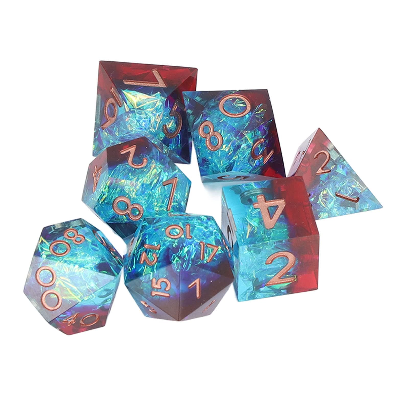 7pcs DND Dice Set, Polyhedral Dice Set, Clear Numbers Resin Multi Sided Number Dice with Storage Box for Dungeon and Dragons D&D RPG Role Playing Table Games, Gift for Family Friends(Blue+Red)