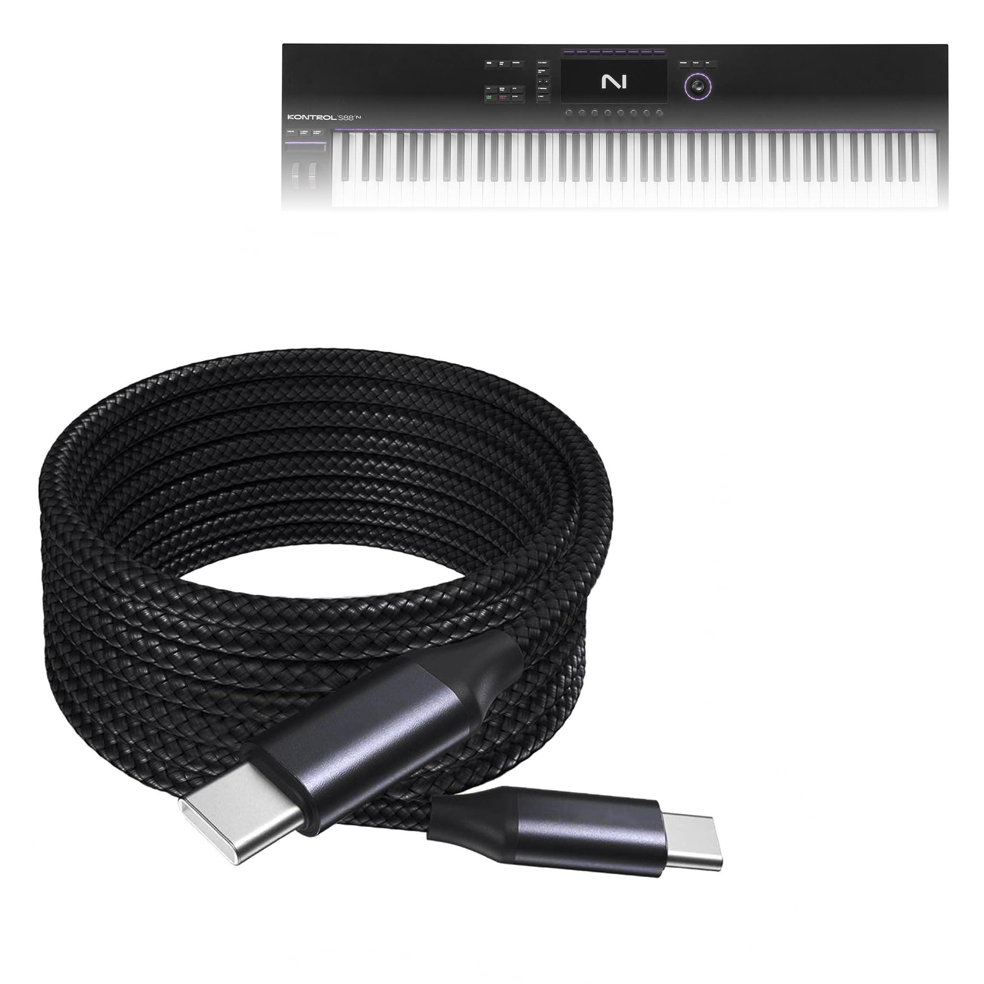 BoxWave Cable Compatible with Native Instruments Kontrol S88 MK3 - DirectSync PD Cable (10ft) - USB-C to USB-C (100W), Long Type C Braided Nylon Alloy Fast Charge - Jet Black
