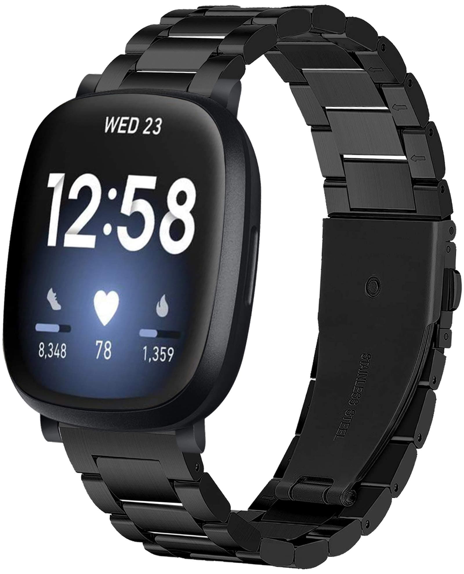 TenCloud Compatible with Fitbit Sense/Versa 3 Metal Bands, Classic Durable Solid Stainless Steel Link Wristbands Watch Band Accessory for Sense Smartwatch