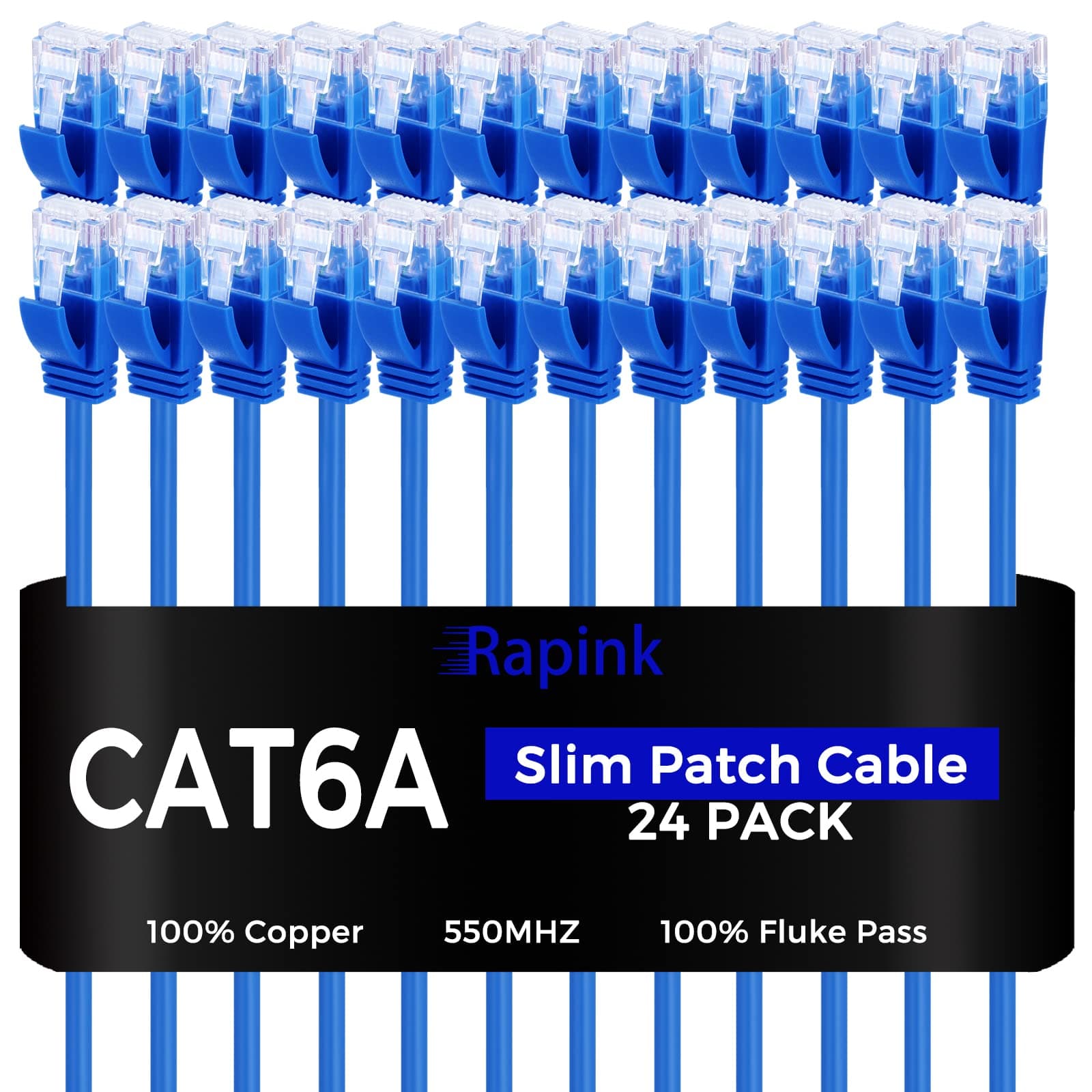 Rapink Patch Cables Cat6a 2ft (24 Pack) Slim, Cat6a Ethernet Patch Cable 10G Support, Snagless Cat 6 Patch Cable for Patch Panel to Switch, Flexiable Cat 6a Ethernet Cable with Gold Plated