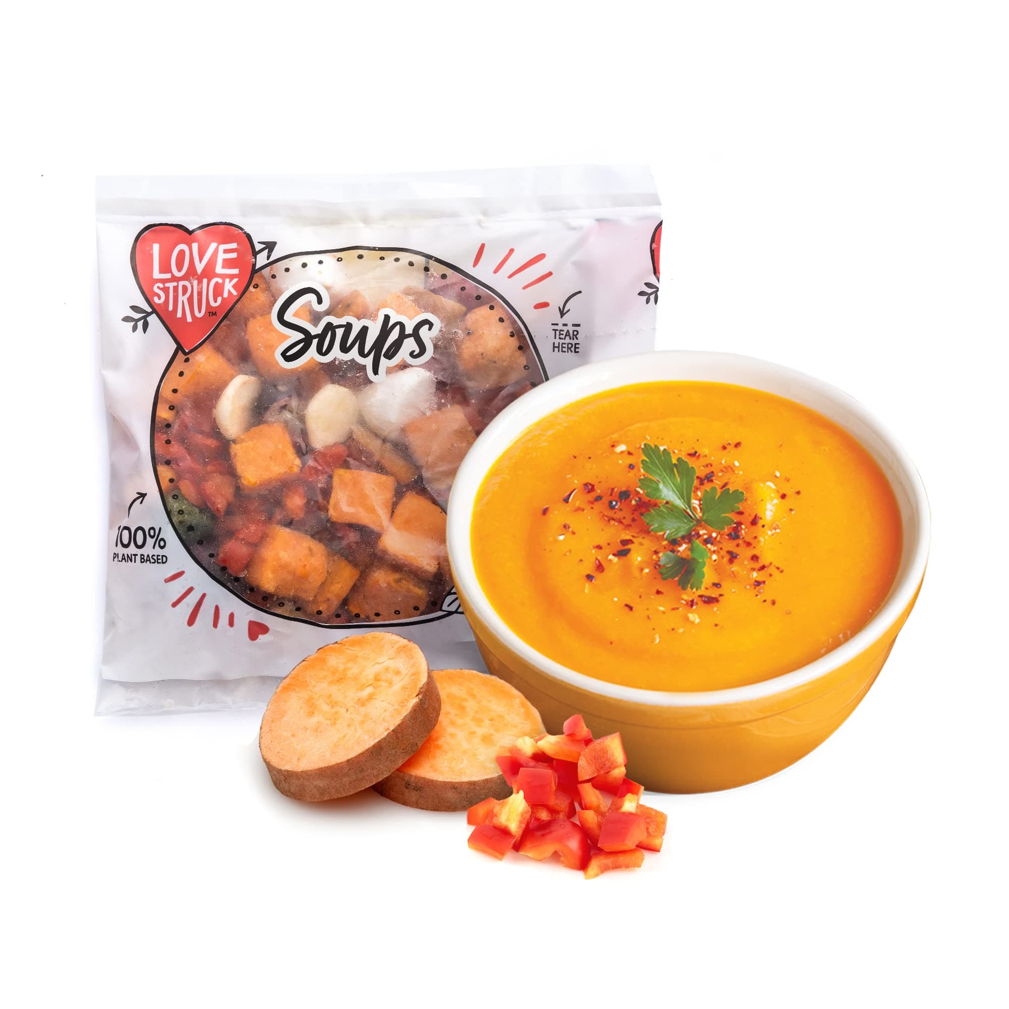 Love Struck Soup Bundle Pack - 5 Three Amigos + 5 Give Peas a Chance + 5 Cauliflower Power + 5 Killer Tomato - Frozen Vegetables, Just Blend w/Boiling Water, Vegan, Gluten Free, 215g Pouches