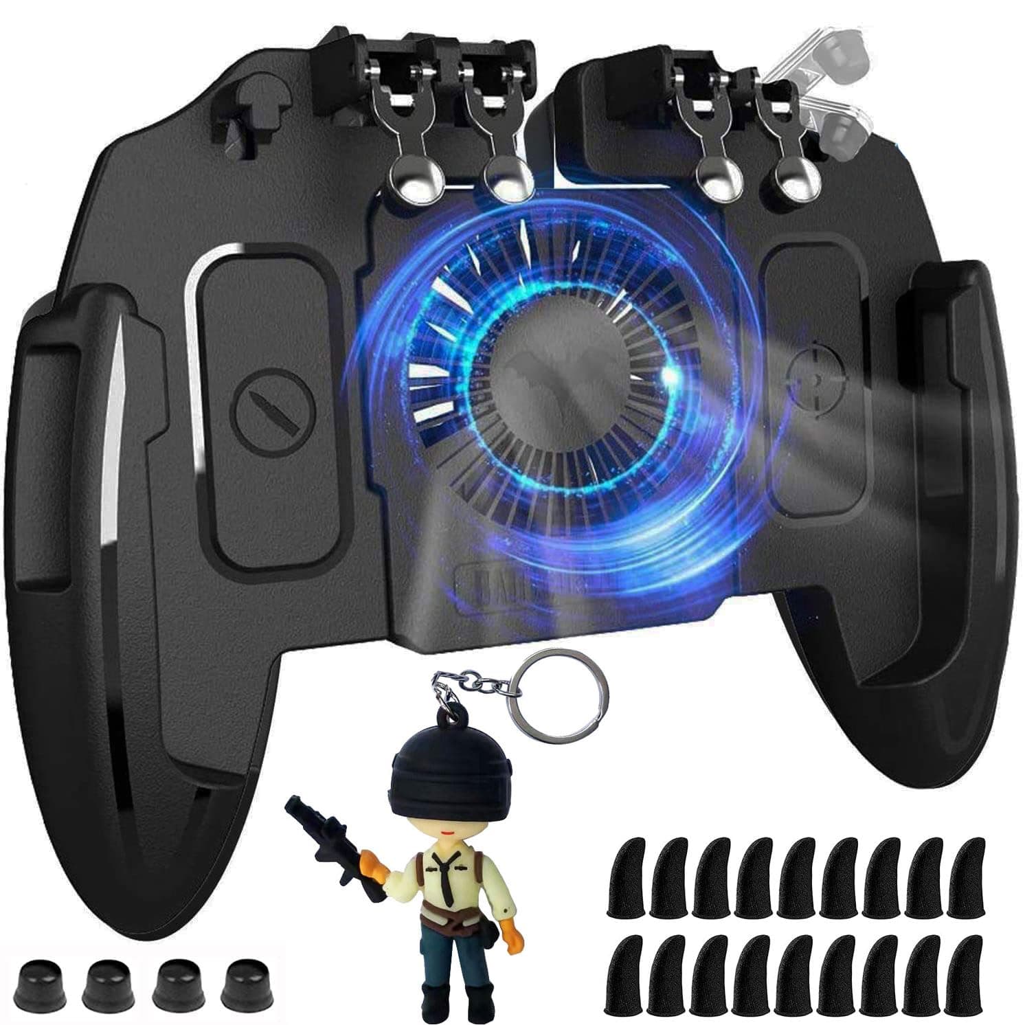 Mikirini 20 in 1 Mobile Phone Game Controller w/built-in Battery & Cooling Fan for 4.5-6.7" iPhones/Android Phones, compatible with PUBG Mobile/Call of Duty Mobile/Fortnitee Mobile/Apex
