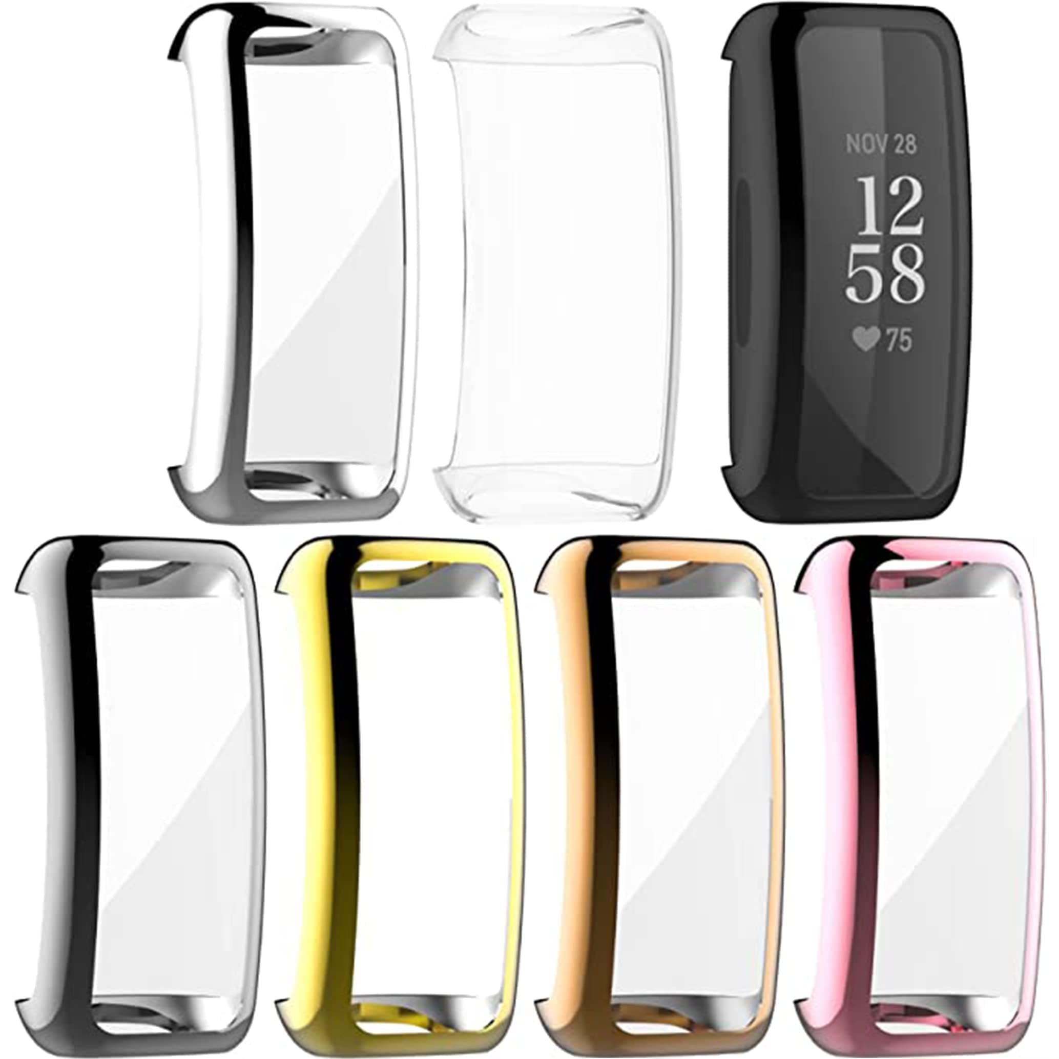 Compatible with Fitbit Inspire 3/Inspire 2 Screen Protector Case, 7 Metal Colour Full Coverage Soft TPU Shockproof Case Protective Screen Cover Bumper Shell for Inspire 3/Inspire 2 HR