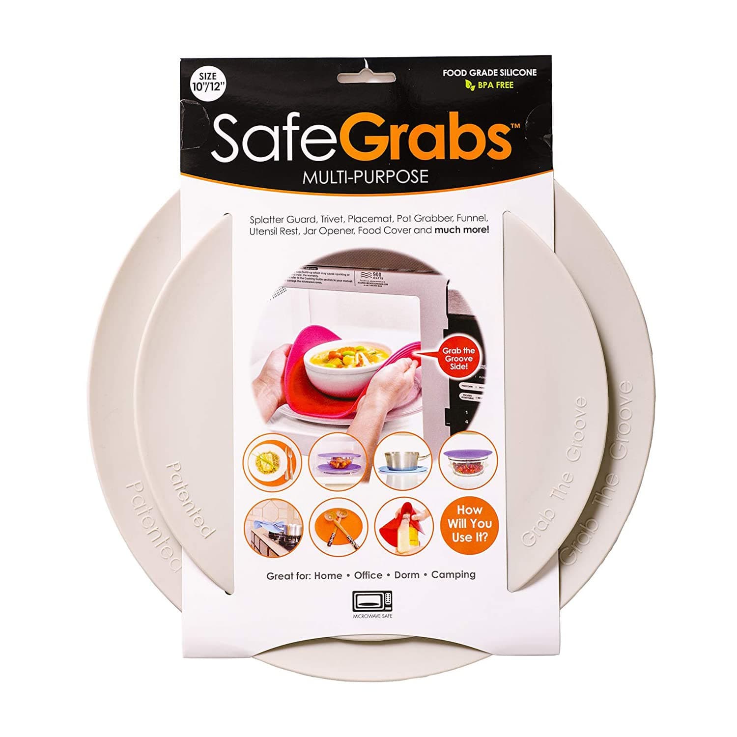 Safe Grabs: Multi-Purpose Silicone Original Microwave Mat as Seen on Shark Tank | Splatter Guard, Trivet, Hot Pad, Pot Holder, Minimize Mess (BPA-Free, Heat Resistant, Dishwasher Safe), Set of 2 Gray
