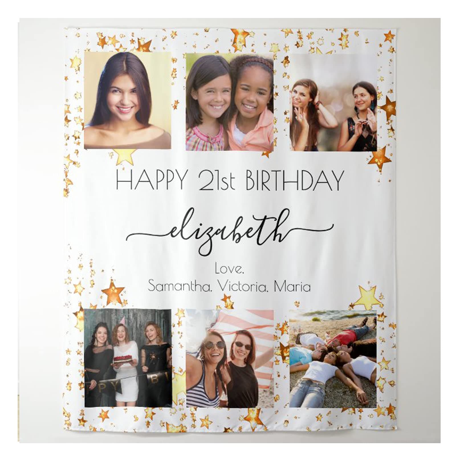 jinfu Custom Backdrop Personalized Birthday with Picture,Personalized Christmas Backdrop Personalized with Name Birthday,Customized Banner,Anniversary Banner (230X150cm)